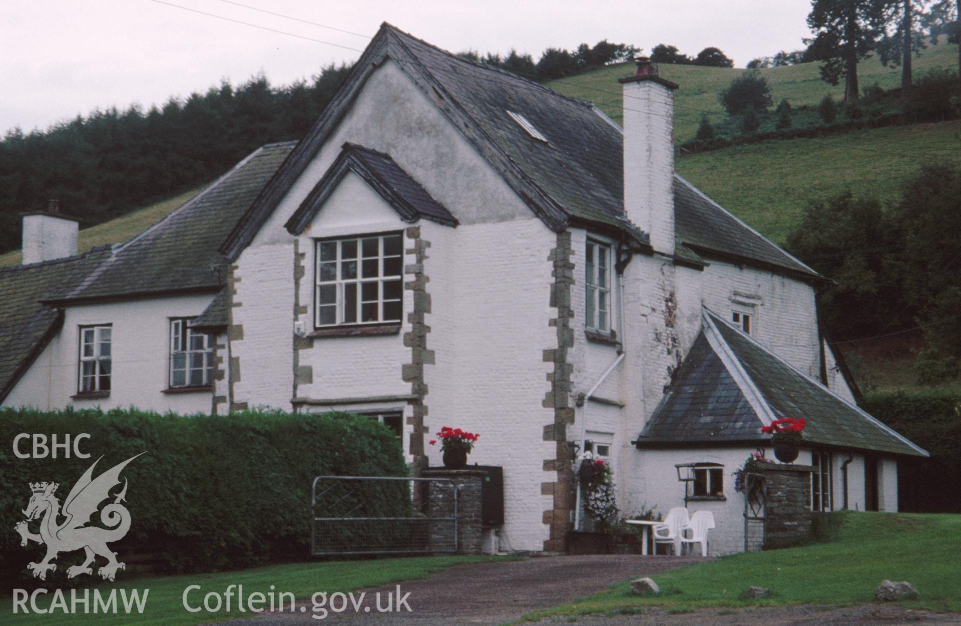 Digital copy of a colour slide showing an exterior view of Pilleth Court Farmhouse.