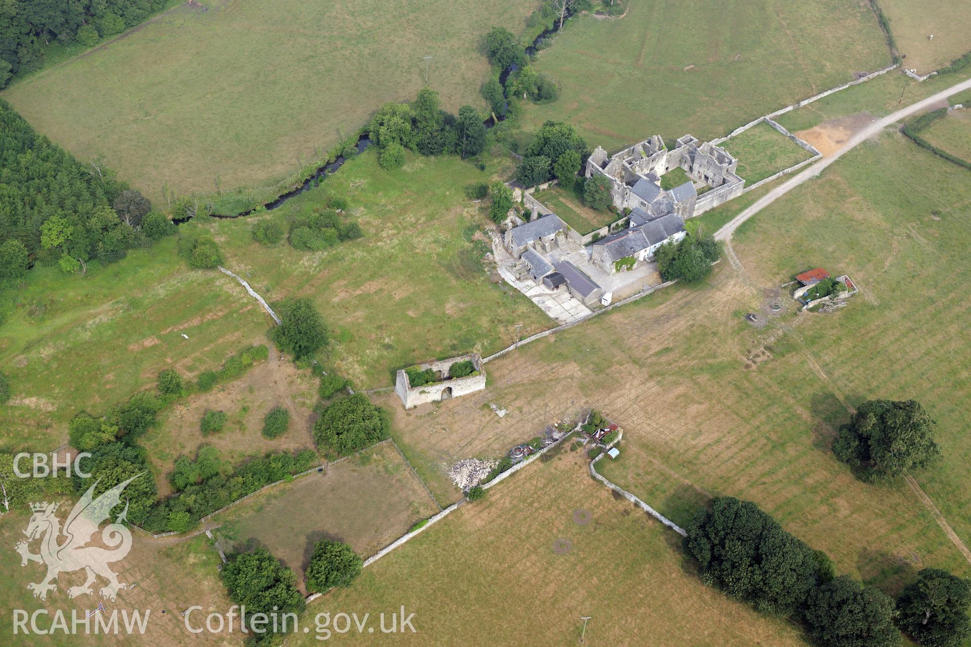 Royal Commission aerial photography of Old Beaupre Castle recorded during drought conditions on 22nd July 2013.