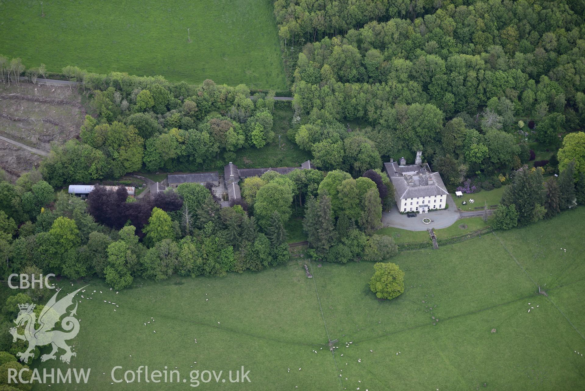 Allt-yr-Odyn mansion and garden. Oblique aerial photograph taken during the Royal Commission's programme of archaeological aerial reconnaissance by Toby Driver on 3rd June 2015.