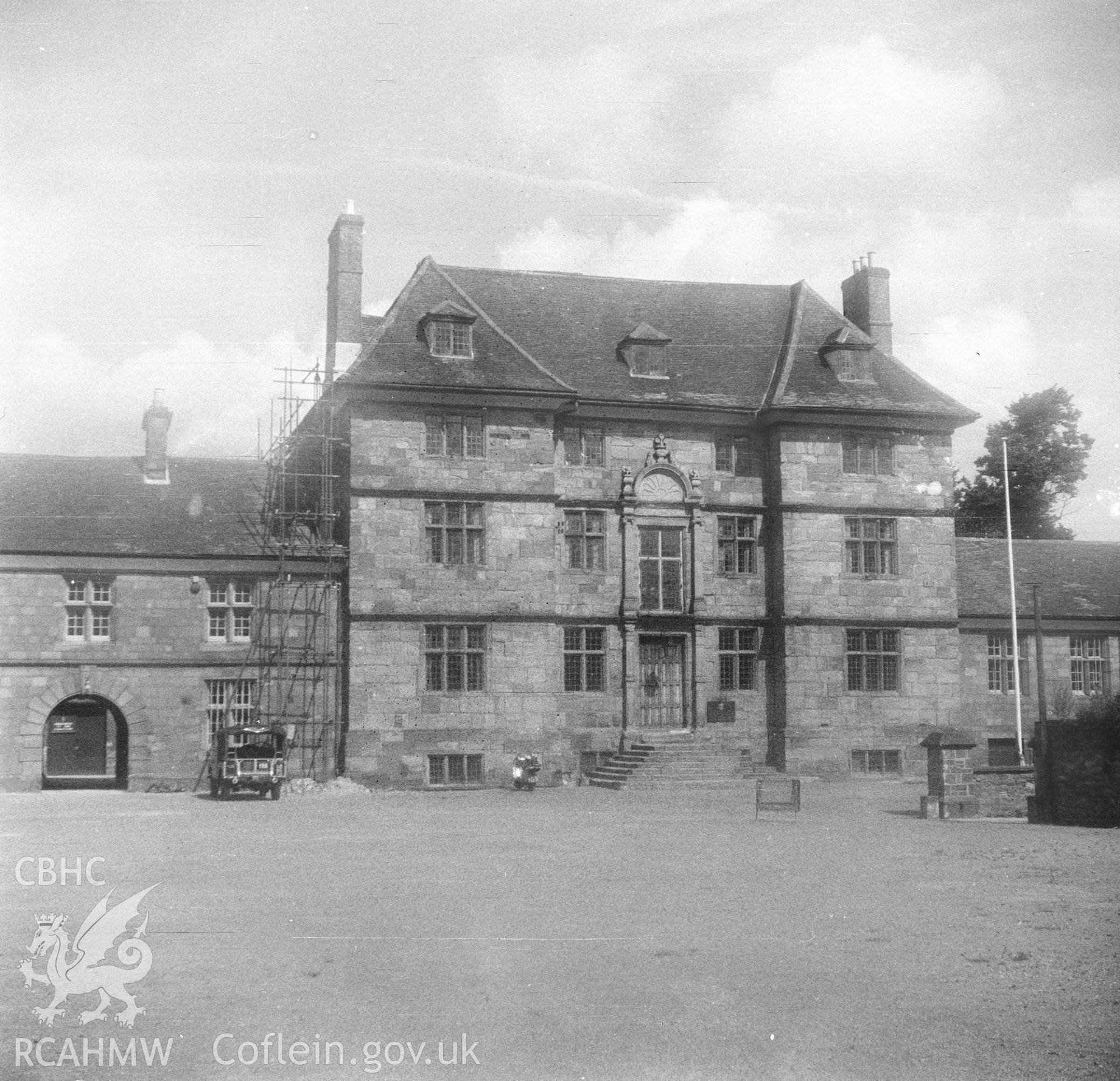 Digital copy of a nitrate negative showing exterior front view of Castle House, Monmouth.