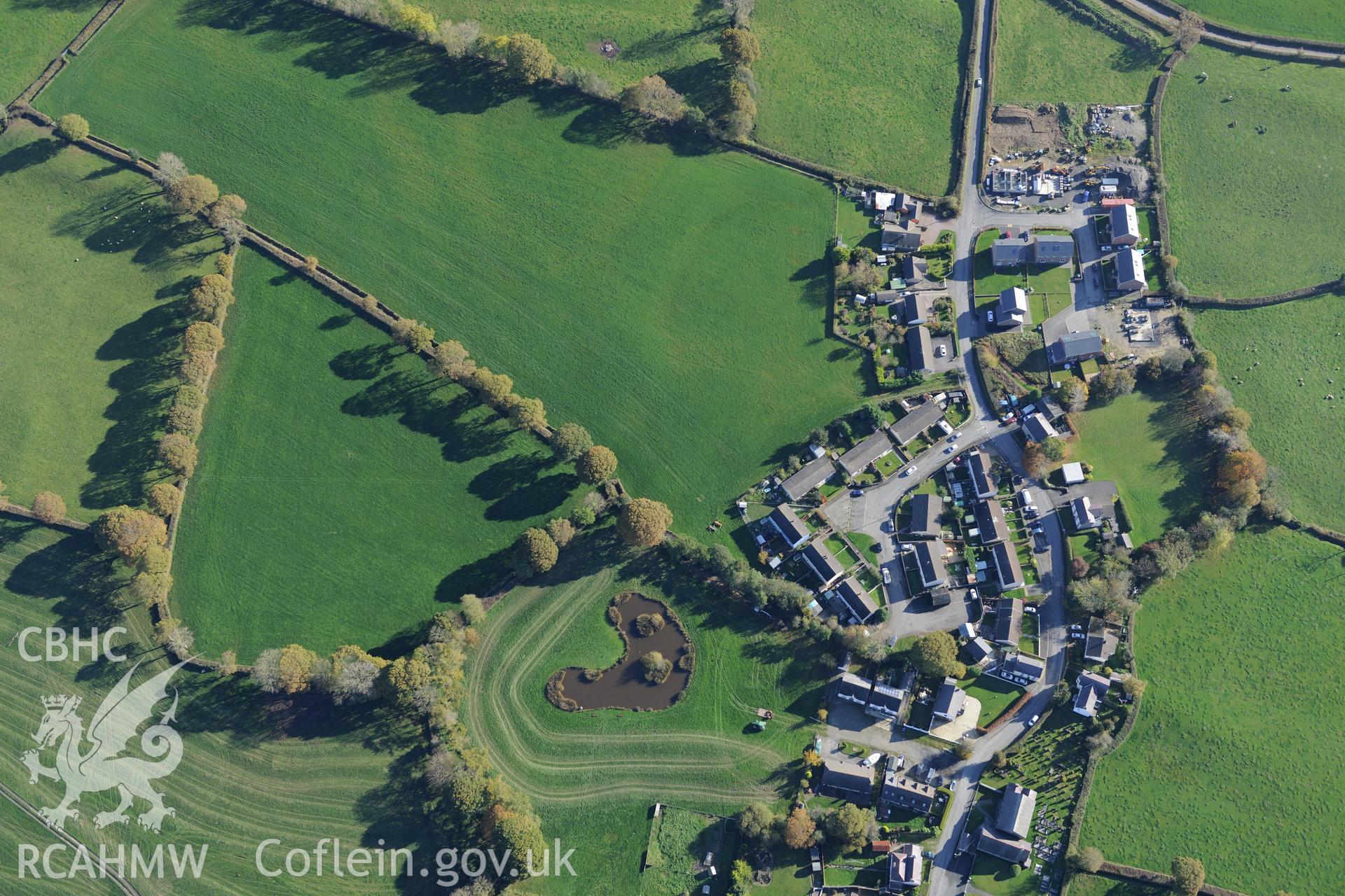 The village of Llwyncelyn, near Aberaeron. Oblique aerial photograph taken during the Royal Commission's programme of archaeological aerial reconnaissance by Toby Driver on 2nd November 2015.