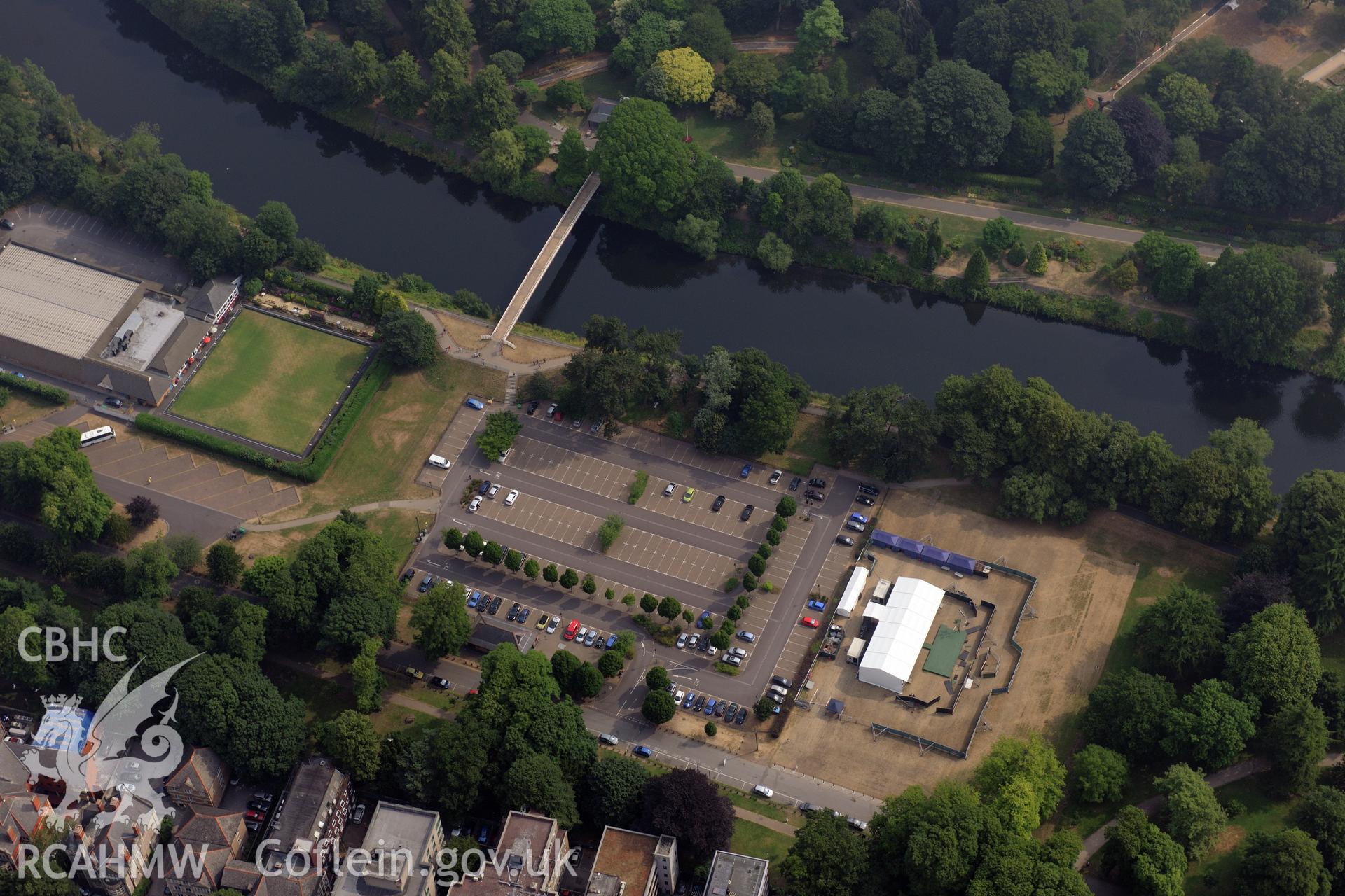 Royal Commission aerial photography of Sophia Gardens taken during drought conditions on 22nd July 2013.