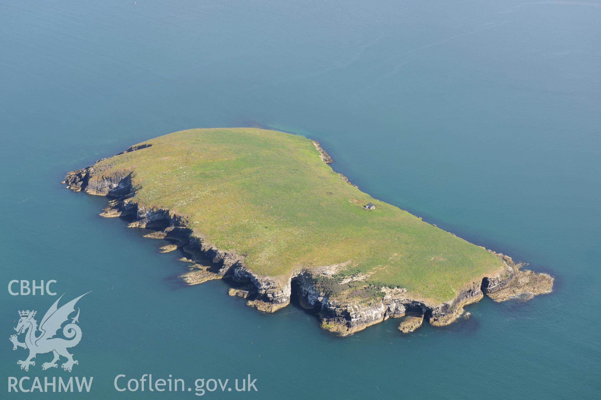 The chapel building on St. Tudwal's Island East. Oblique aerial photograph taken during the Royal Commission's programme of archaeological aerial reconnaissance by Toby Driver on 23rd June 2015.