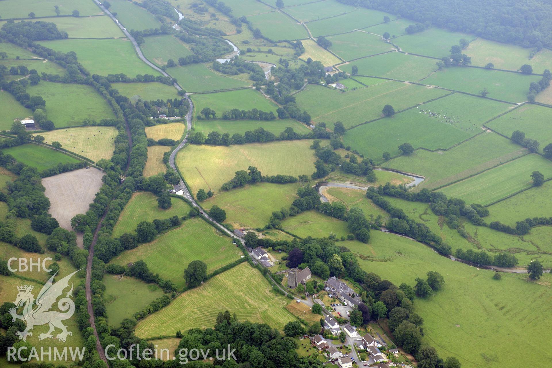 Royal Commission aerial photography of Llandovery Roman fort taken during drought conditions on 22nd July 2013.