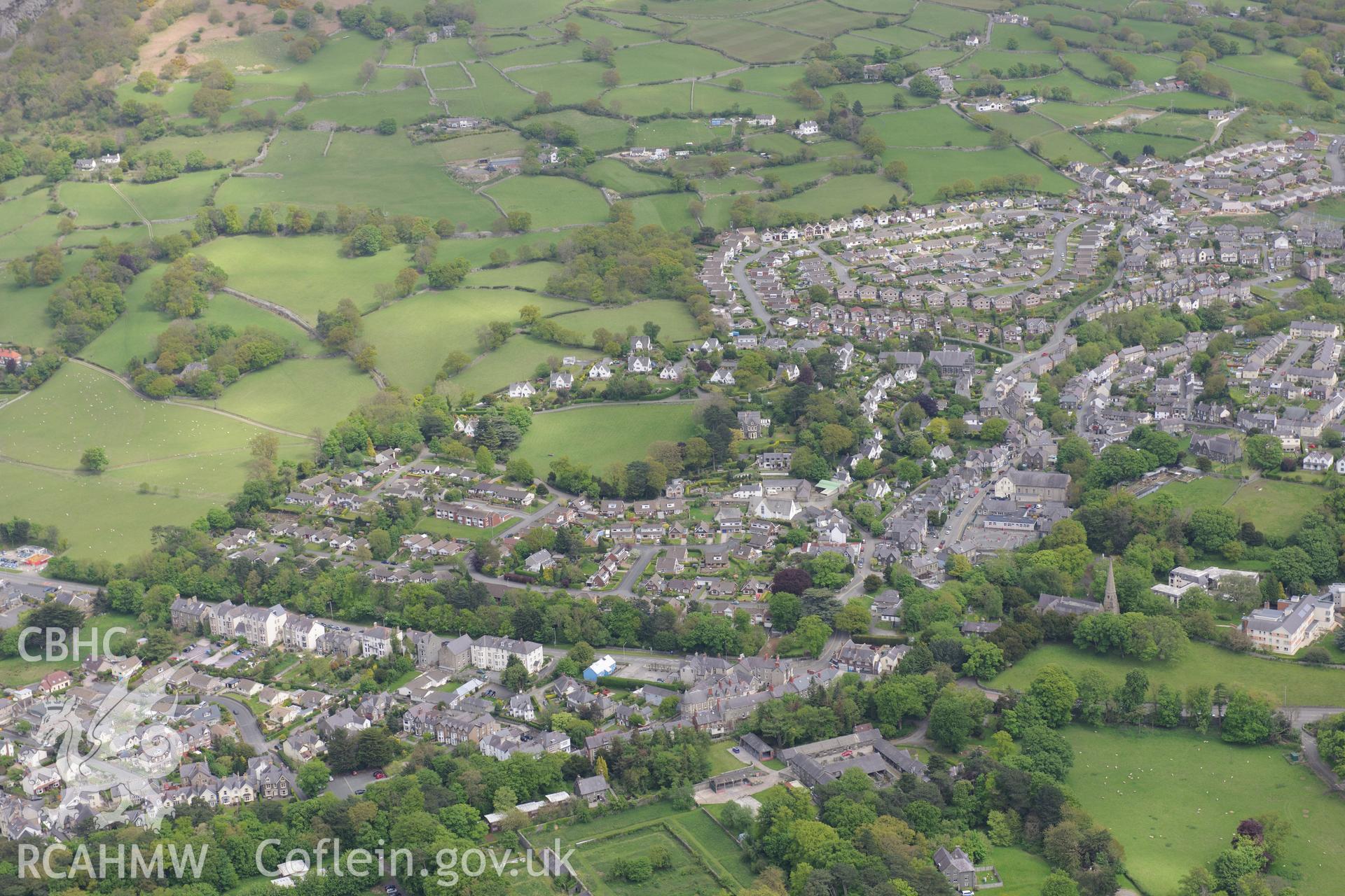 Llanfairfechan and Gwern-y-Plas ancient village. Oblique aerial photograph taken during the Royal Commission?s programme of archaeological aerial reconnaissance by Toby Driver on 22nd May 2013.