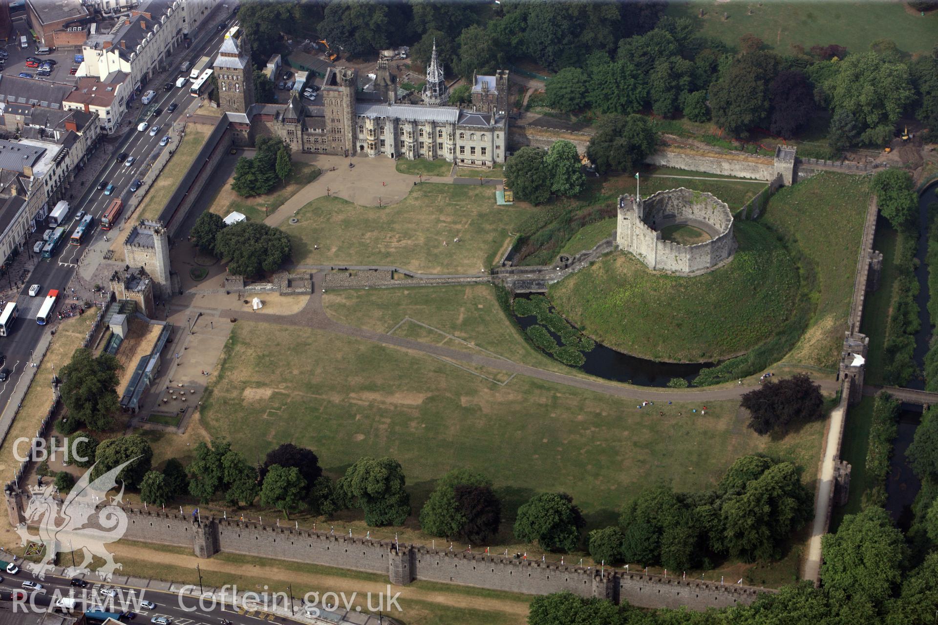 Royal Commission aerial photography of Cardiff Castle taken during drought conditions on 22nd July 2013, with parch marks.