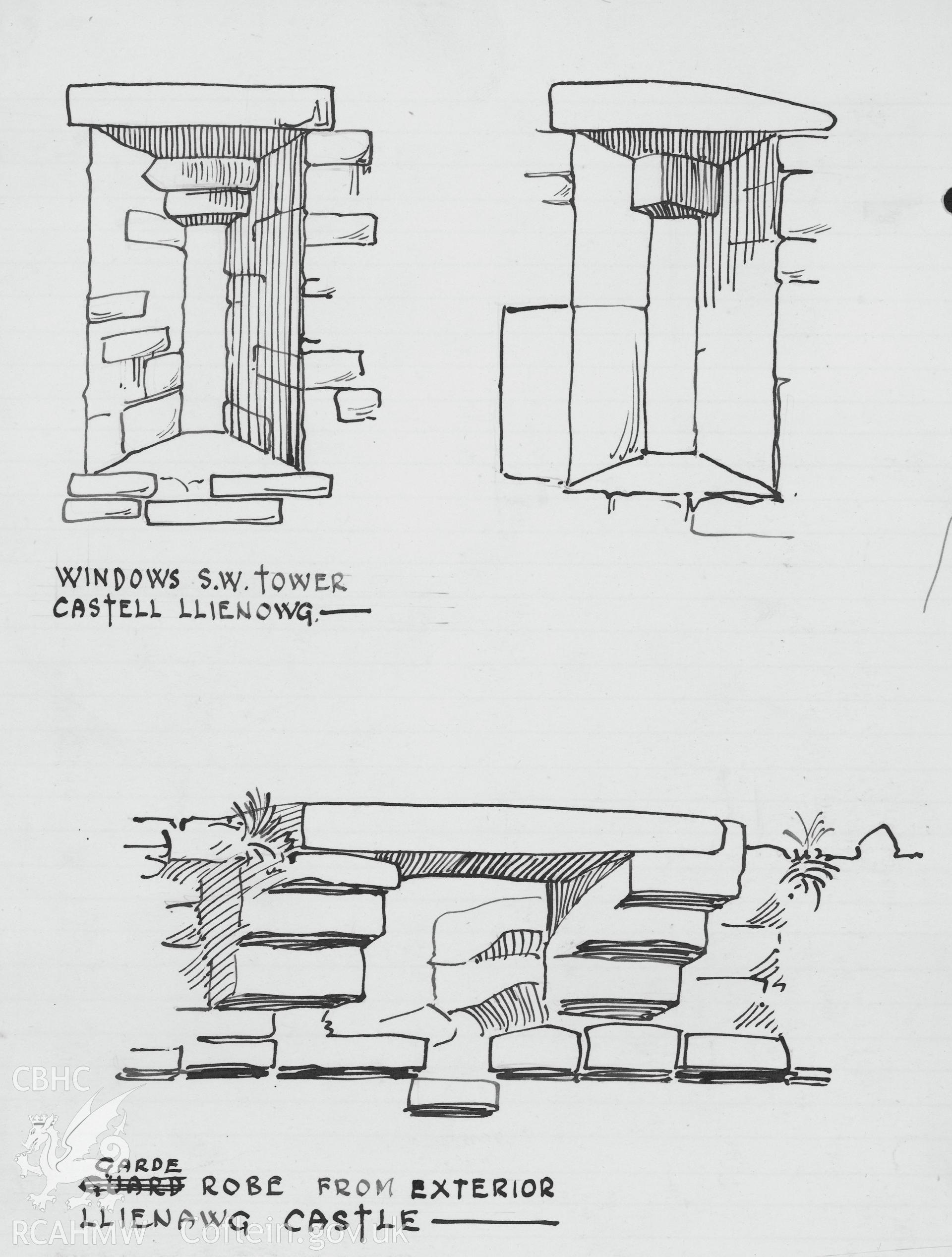 Digital copy of sketches of the windows at Castell Lleiniog, Penmon.