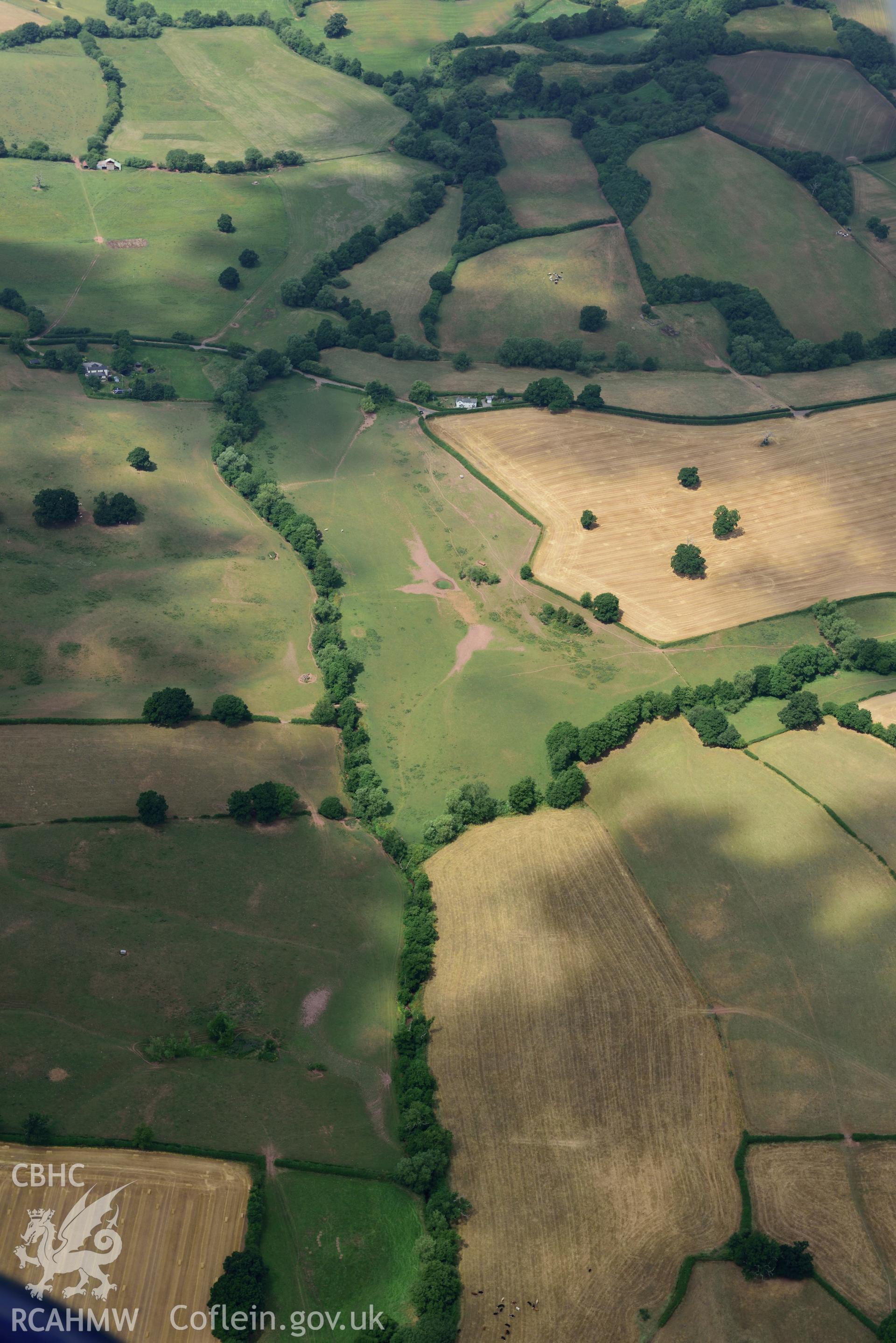 Royal Commission aerial photography of Grace Dieu Abbey taken on 19th July 2018 during the 2018 drought.