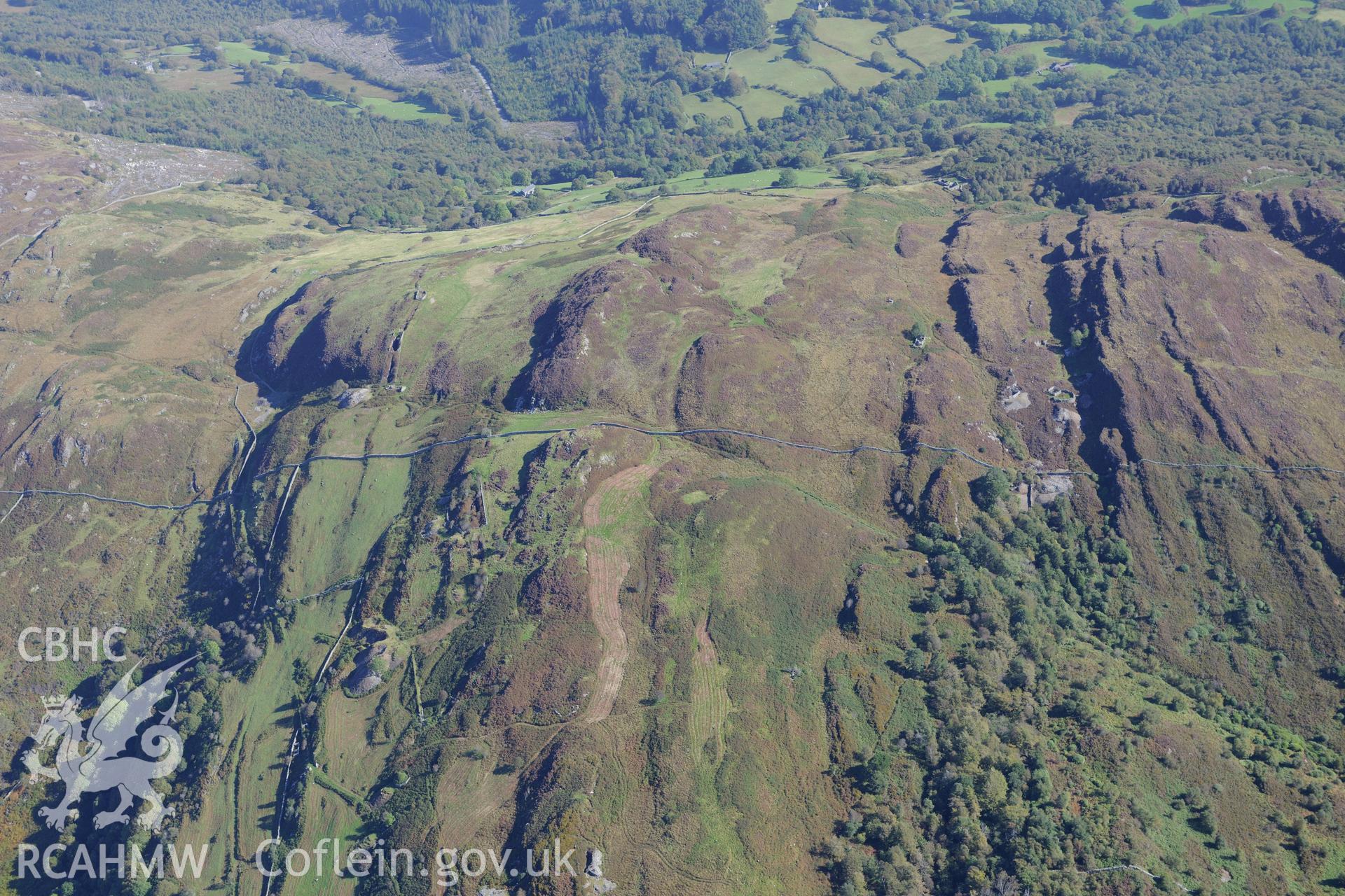 Clogau gold mine, near Dolgellau. Oblique aerial photograph taken during the Royal Commission's programme of archaeological aerial reconnaissance by Toby Driver on 2nd October 2015.