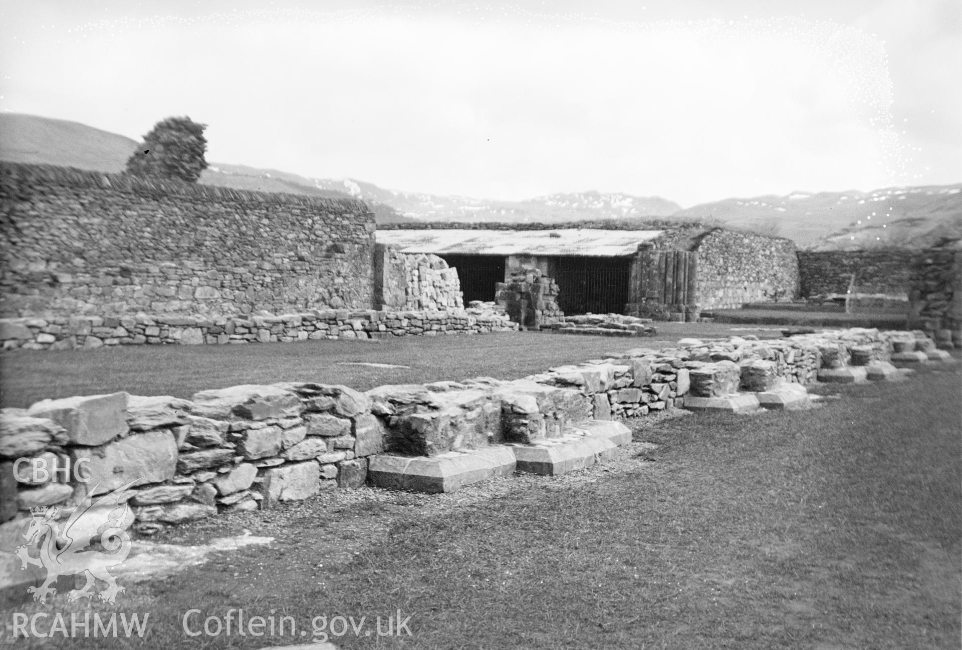 Digital copy of a nitrate negative showing view of Strata Florida Abbey taken by Leonard Monroe.