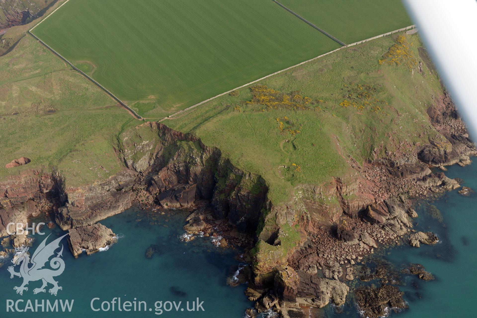 Aerial photography of Tower Point taken on 27th March 2017. Baseline aerial reconnaissance survey for the CHERISH Project. ? Crown: CHERISH PROJECT 2017. Produced with EU funds through the Ireland Wales Co-operation Programme 2014-2020. All material made freely available through the Open Government Licence.