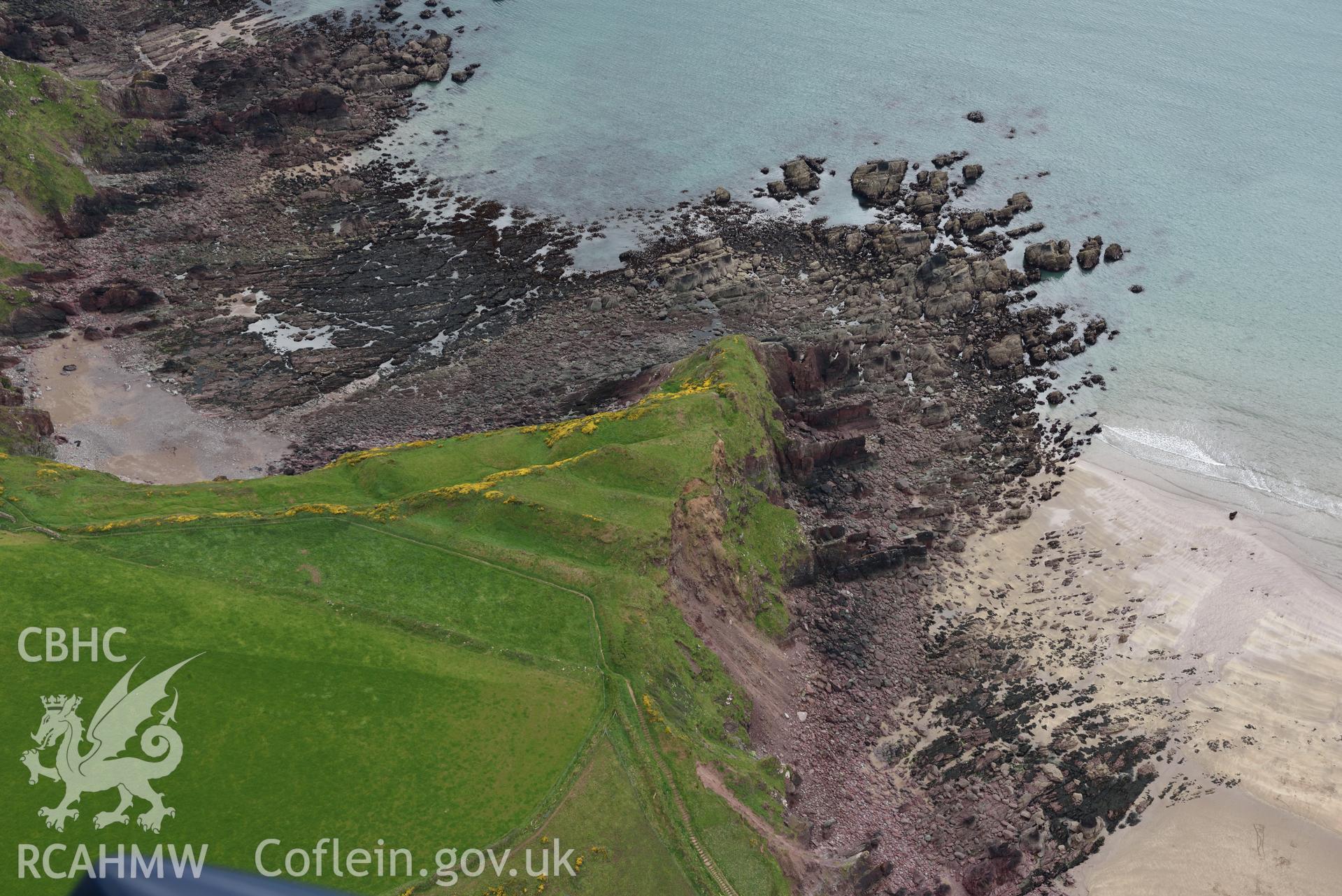 Great Castle Head, Dale. Baseline aerial reconnaissance survey for the CHERISH Project. ? Crown: CHERISH PROJECT 2017. Produced with EU funds through the Ireland Wales Co-operation Programme 2014-2020. All material made freely available through the Open Government Licence.