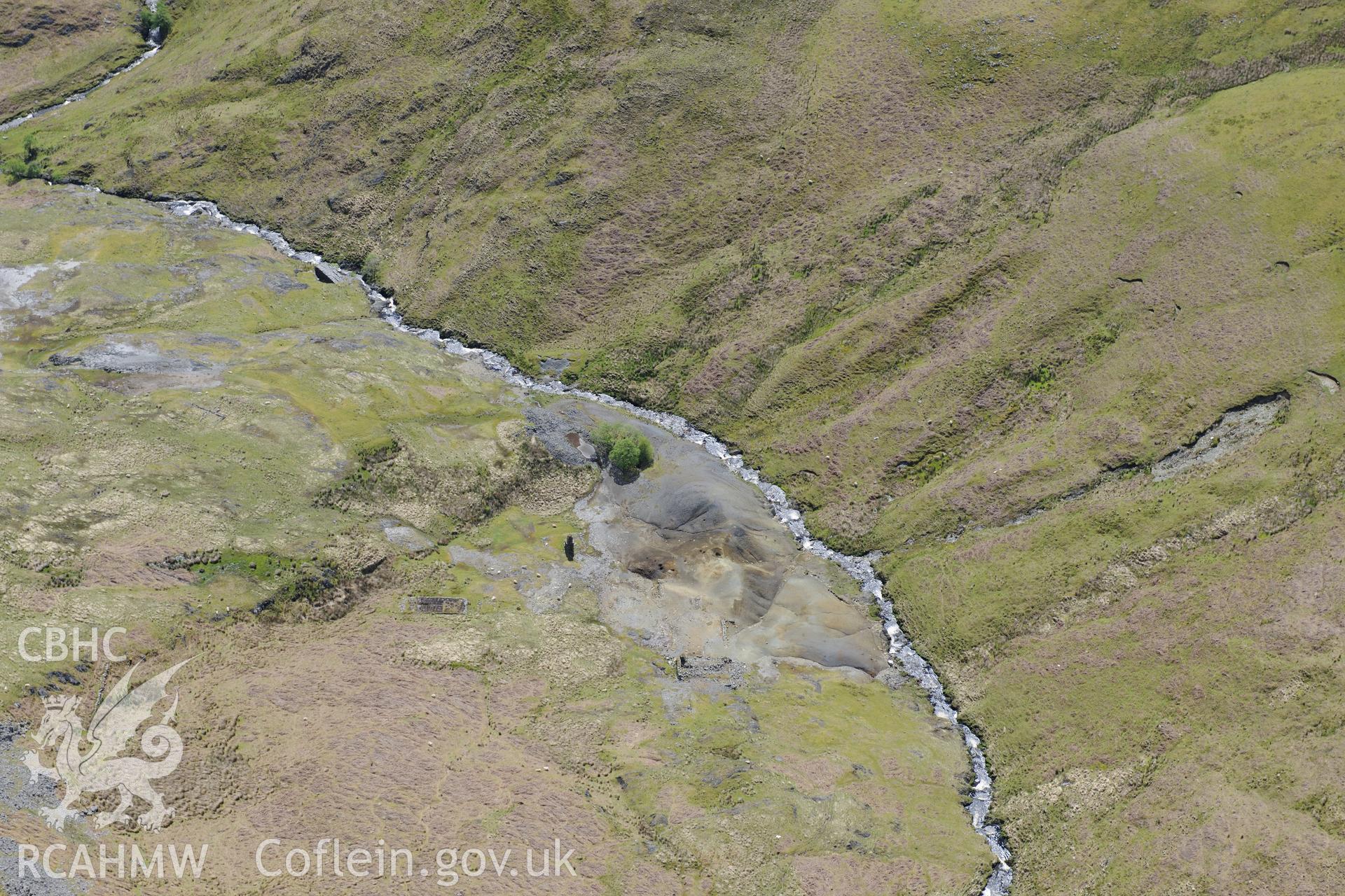 Dalrhiw lead mine and Nantycar copper and lead mine. Oblique aerial photograph taken during the Royal Commission's programme of archaeological aerial reconnaissance by Toby Driver on 3rd June 2015.