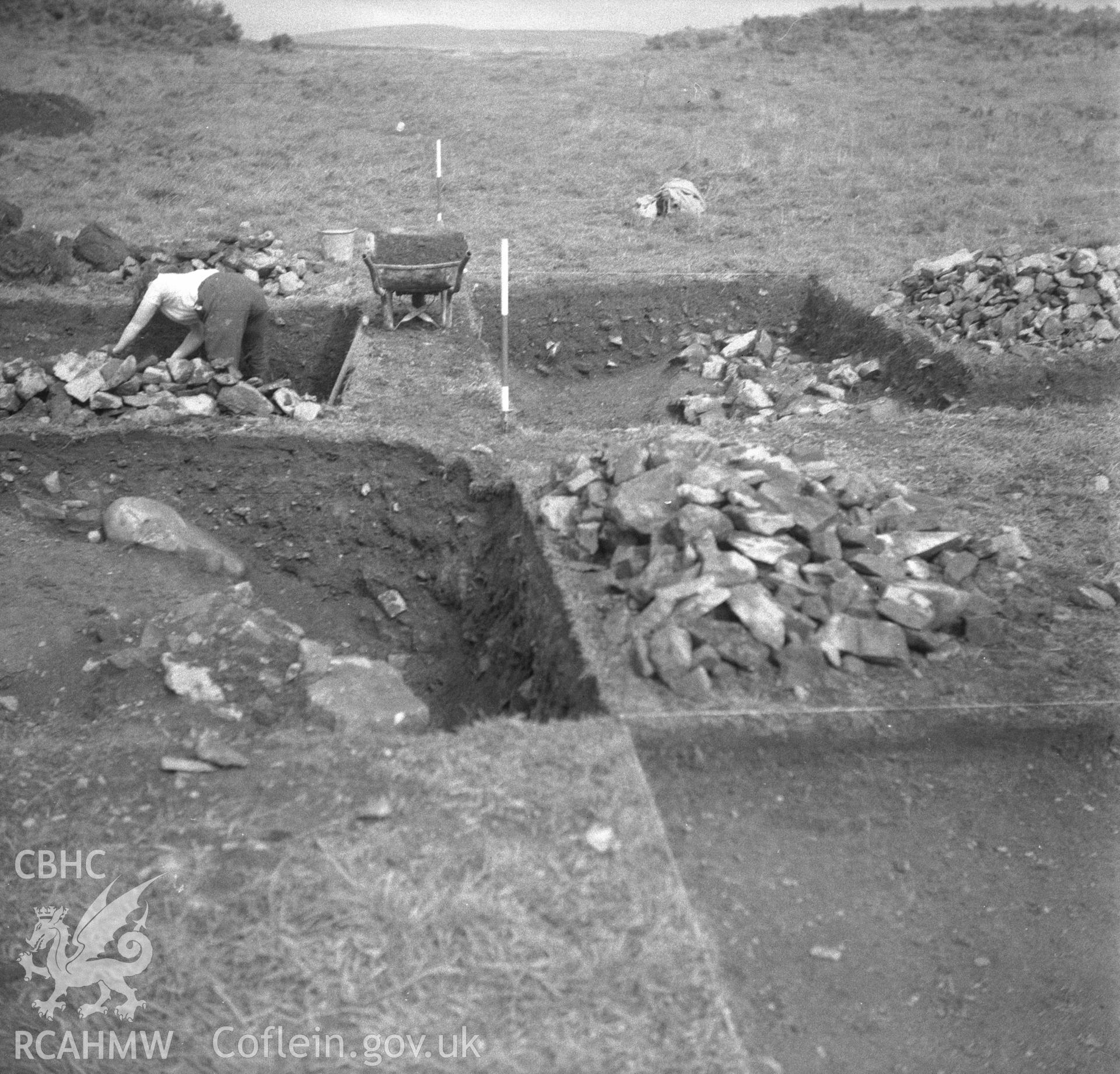 Digital copy of a nitrate negative showing excavation at Knock Rath, Clarbeston, 1963.