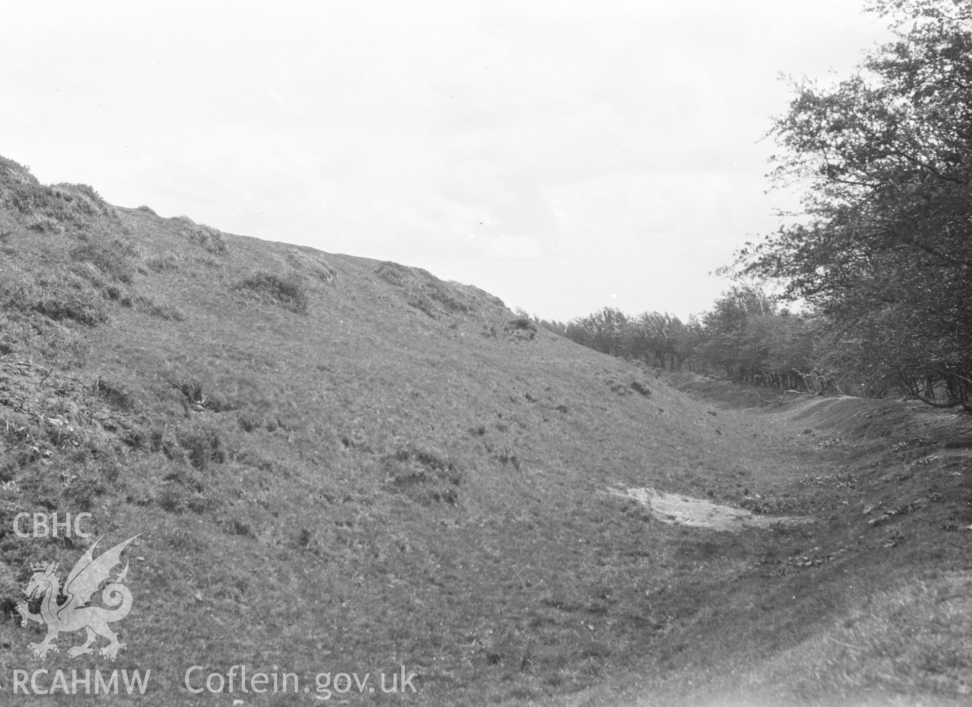 Digital copy of nitrate negative showing Caer Digoll (Beacon Ring) Camp. From the Cadw Monuments in Care Collection.