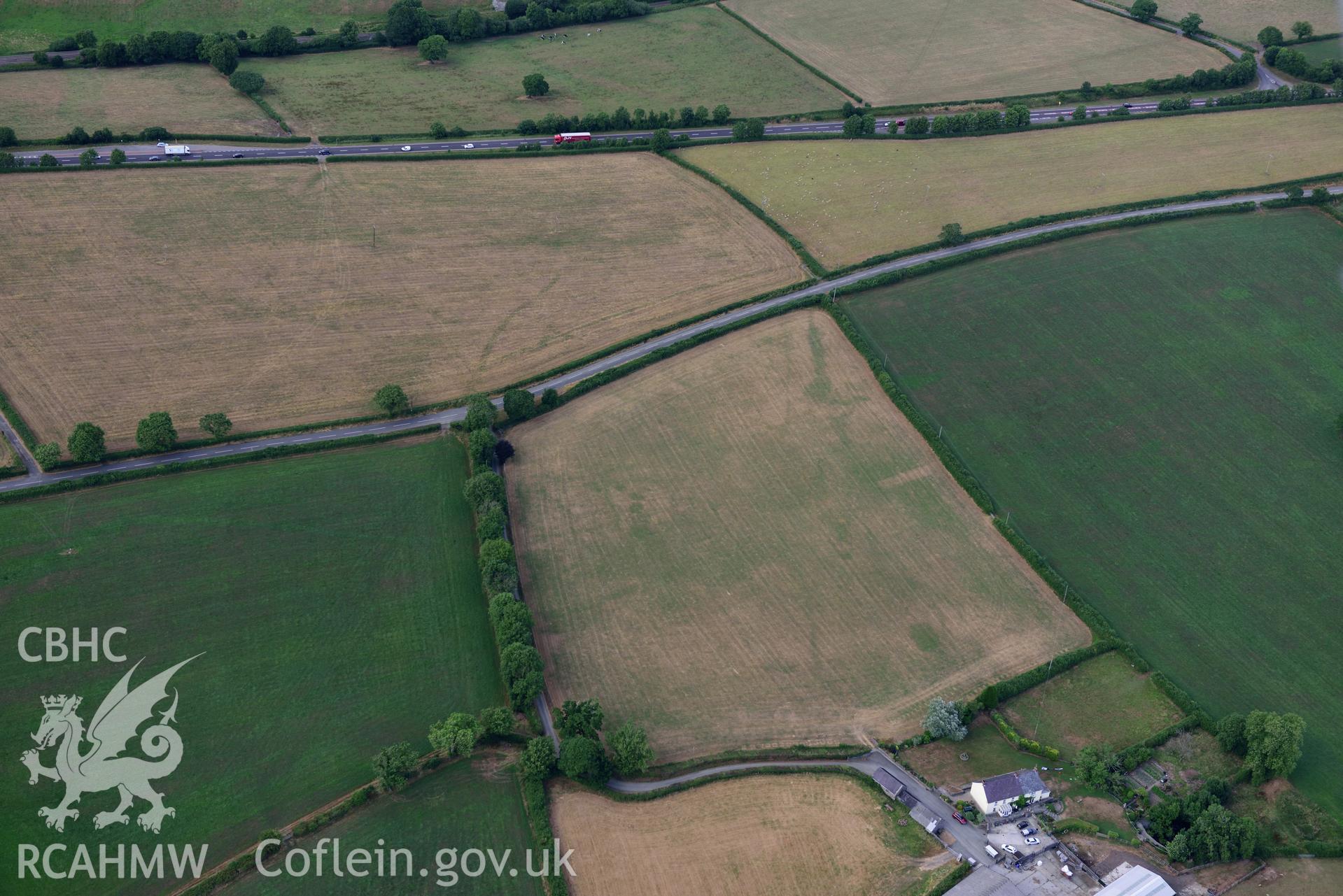 Royal Commission aerial photography of the Roman road parching at Zabulon at SN 246 167 taken on 17th July 2018 during the 2018 drought.