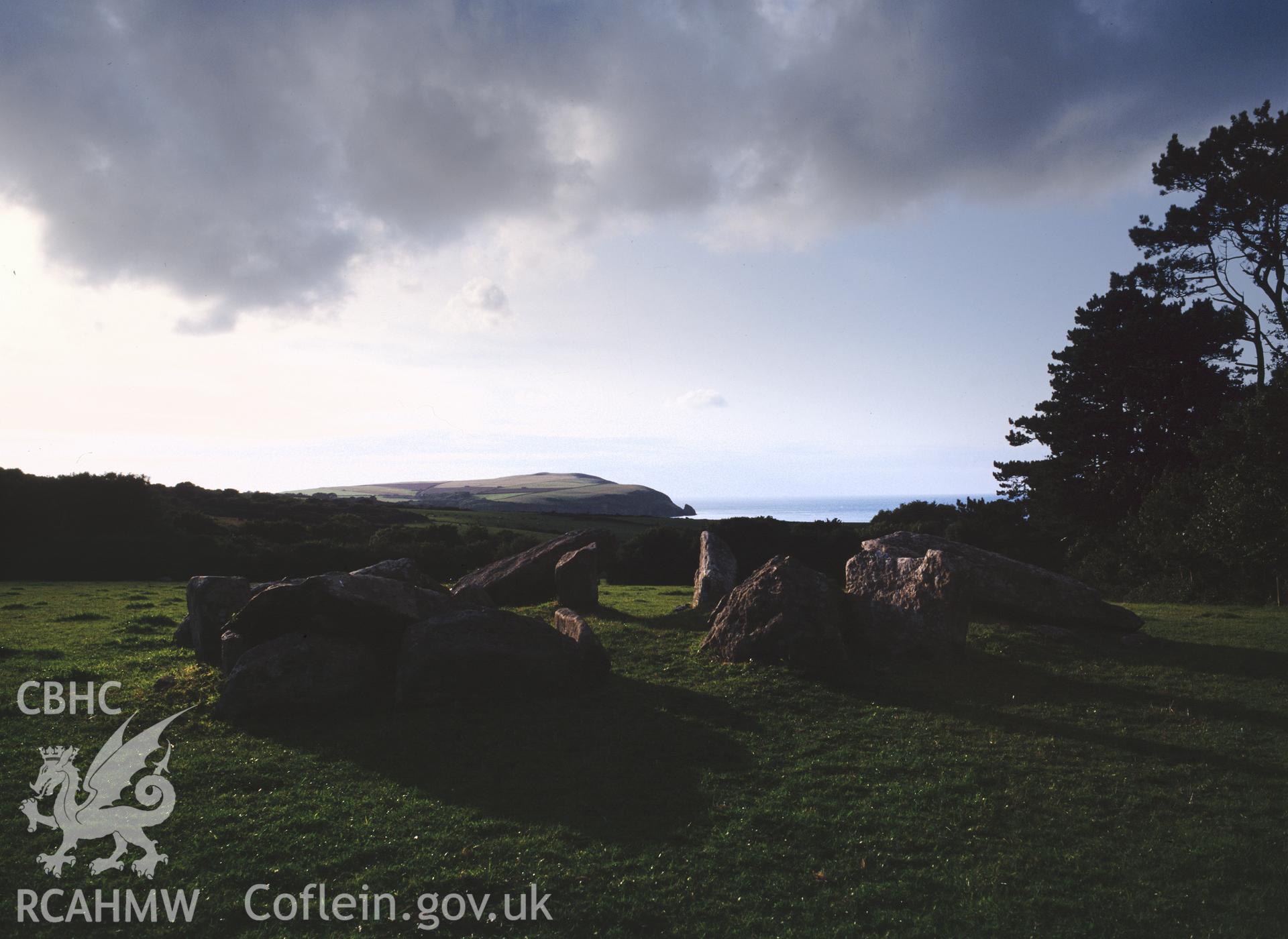 Digital copy of a colour negative showing Cerrig y Gof Chambered Tomb.