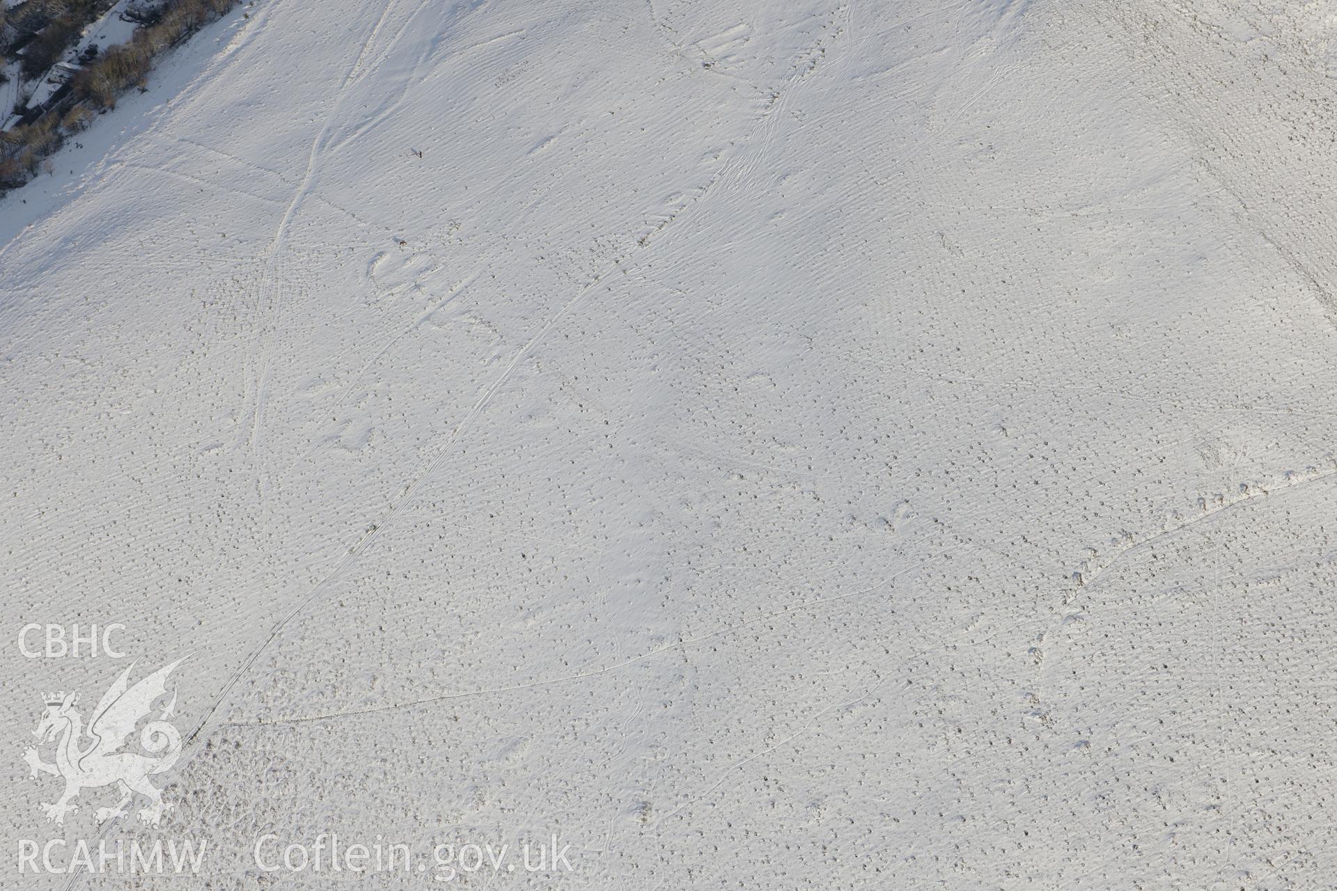 Cefn Drum Farmstead, north east of Pontarddulais. Oblique aerial photograph taken during the Royal Commission?s programme of archaeological aerial reconnaissance by Toby Driver on 24th January 2013.