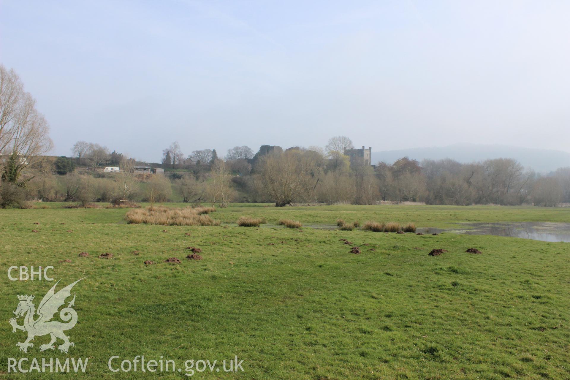 'Marshy area in the centre of proposed Site A (looking north-east).' Photographed on site visit for archaeological desk based assessment of the proposed Eisteddfod Site at Castle Meadows and Llanfoist, Abergavenny, carried out by Archaeology Wales, 2014.