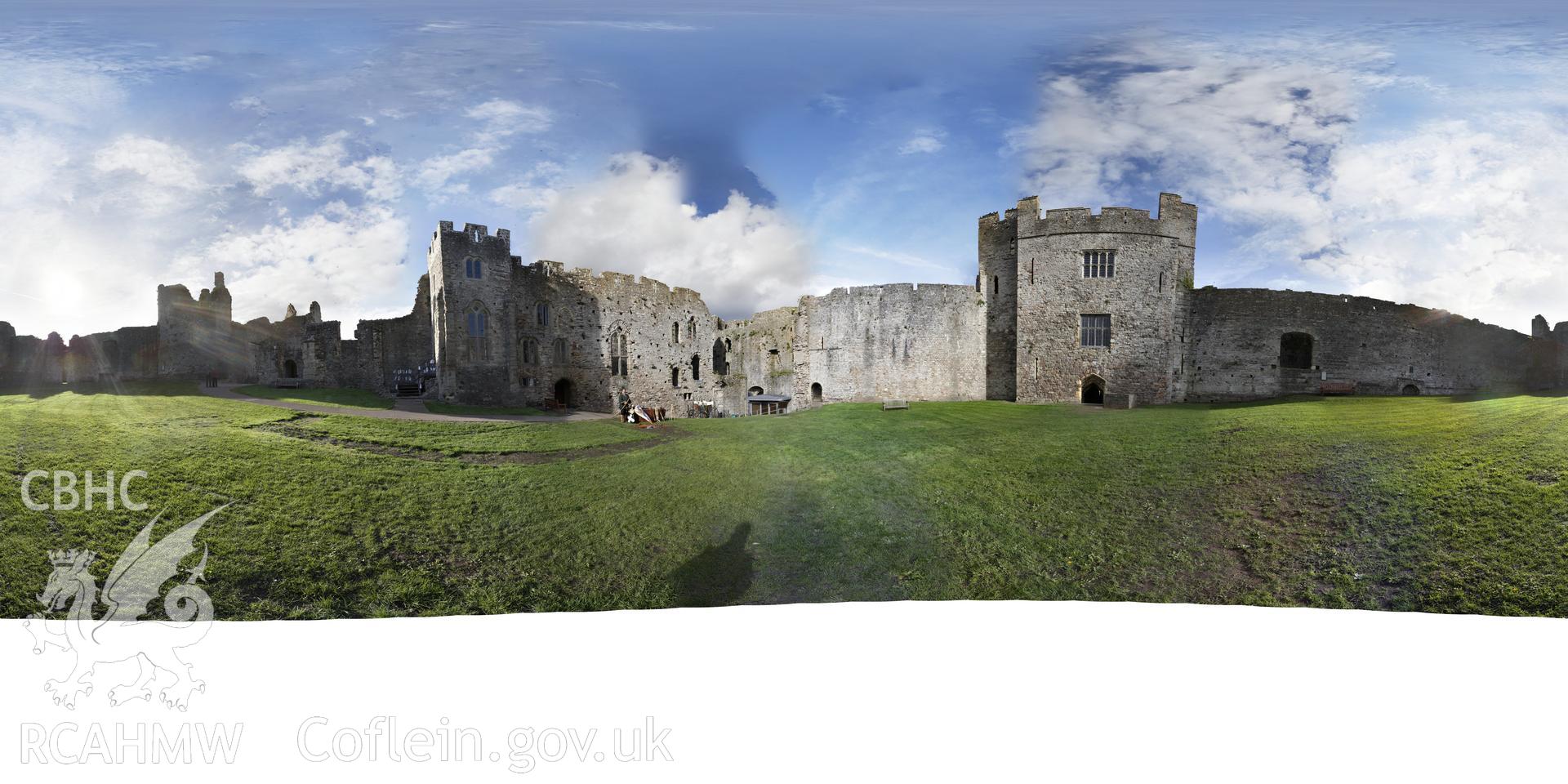 Reduced resolution tiff of stitched images from lower bailey at Chepstow Castle, produced by Susan Fielding and Rita Singer, July 2017. Produced through European Travellers to Wales project.