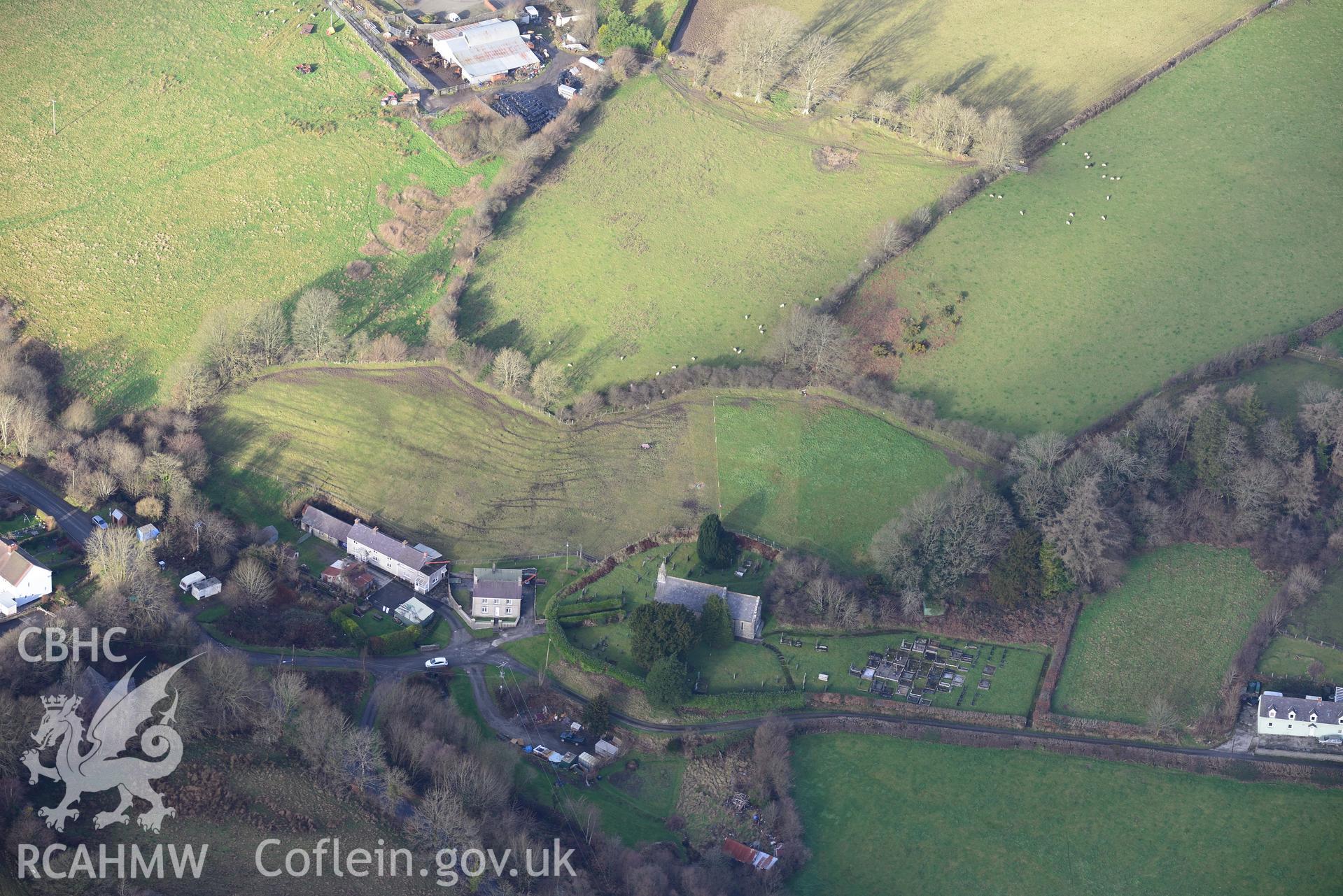 St. Sulien's Church, Silian. Oblique aerial photograph taken during the Royal Commission's programme of archaeological aerial reconnaissance by Toby Driver on 6th January 2015