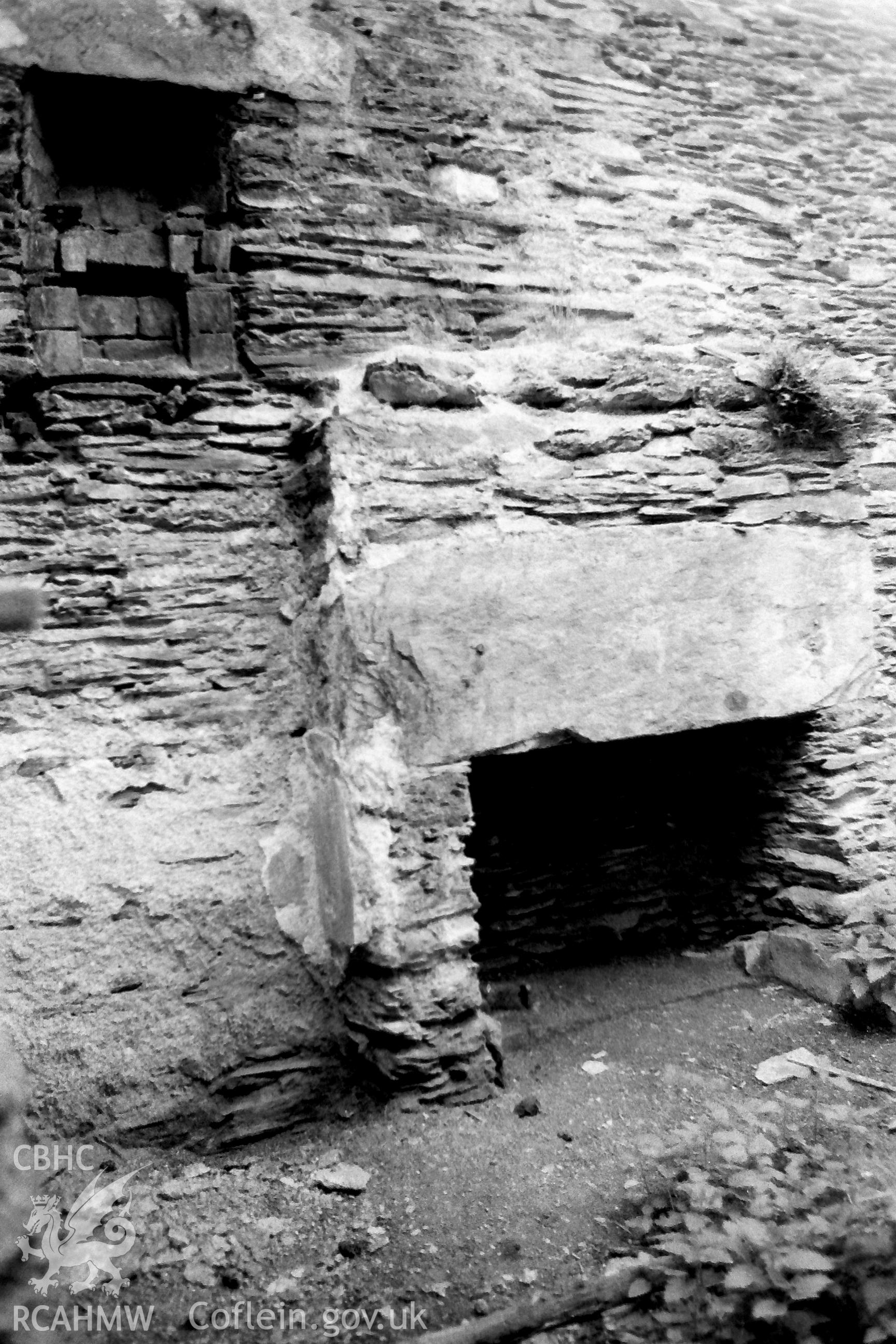 Digitised black and white photograph of 'hearths from a house measured at Rhiwddolion.' Produced during a Bachelor of Architecture dissertation: 'The Form and Architecture of Nineteenth Century Industrial Settlements in Rural Wales' by Martin Davies, 1979.