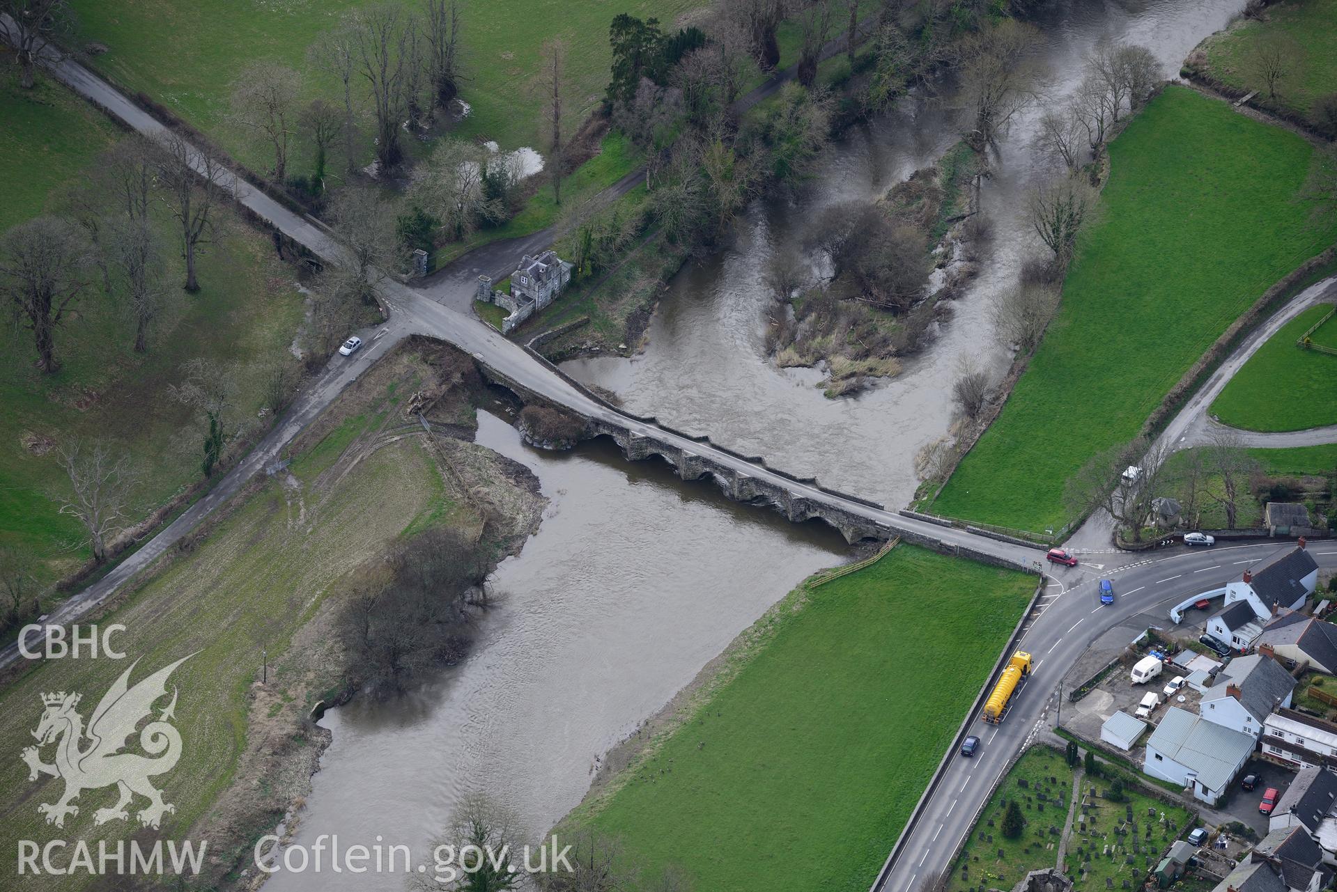 Llechryd bridge, Llechryd, near Cardigan. Oblique aerial photograph taken during the Royal Commission's programme of archaeological aerial reconnaissance by Toby Driver on 13th March 2015.