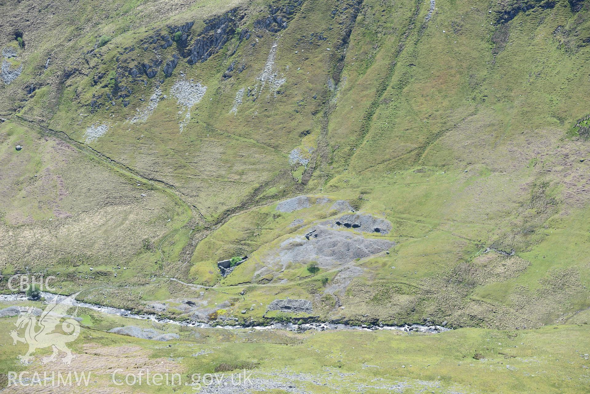 Dalrhiw lead mine and Nantycar copper and lead mine. Oblique aerial photograph taken during the Royal Commission's programme of archaeological aerial reconnaissance by Toby Driver on 3rd June 2015.