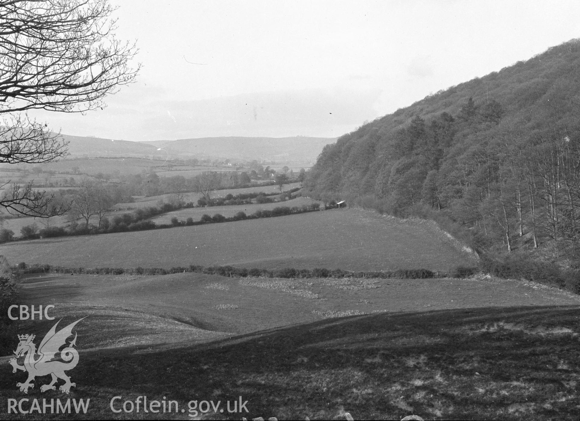 Digital copy of a nitrate negative showing view of Cors y Carneddau Cairn, Dwygyfylchi taken 1949.