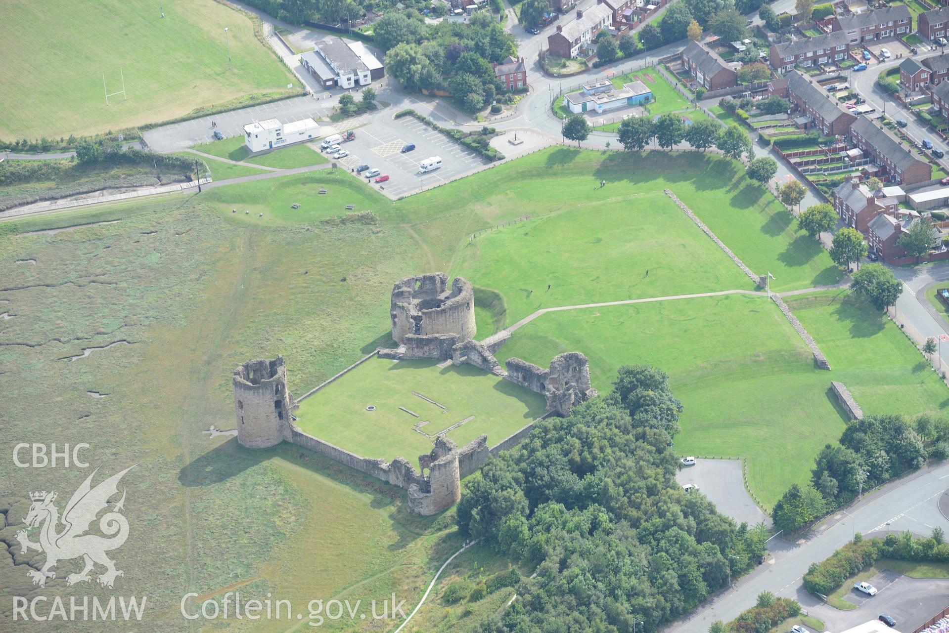 Flint Castle. Oblique aerial photograph taken during the Royal Commission's programme of archaeological aerial reconnaissance by Toby Driver on 11th September 2015.