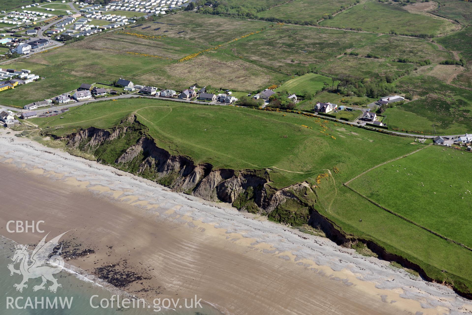 Aerial photography of Dinas Dinlle taken on 3rd May 2017.  Baseline aerial reconnaissance survey for the CHERISH Project. ? Crown: CHERISH PROJECT 2017. Produced with EU funds through the Ireland Wales Co-operation Programme 2014-2020. All material made