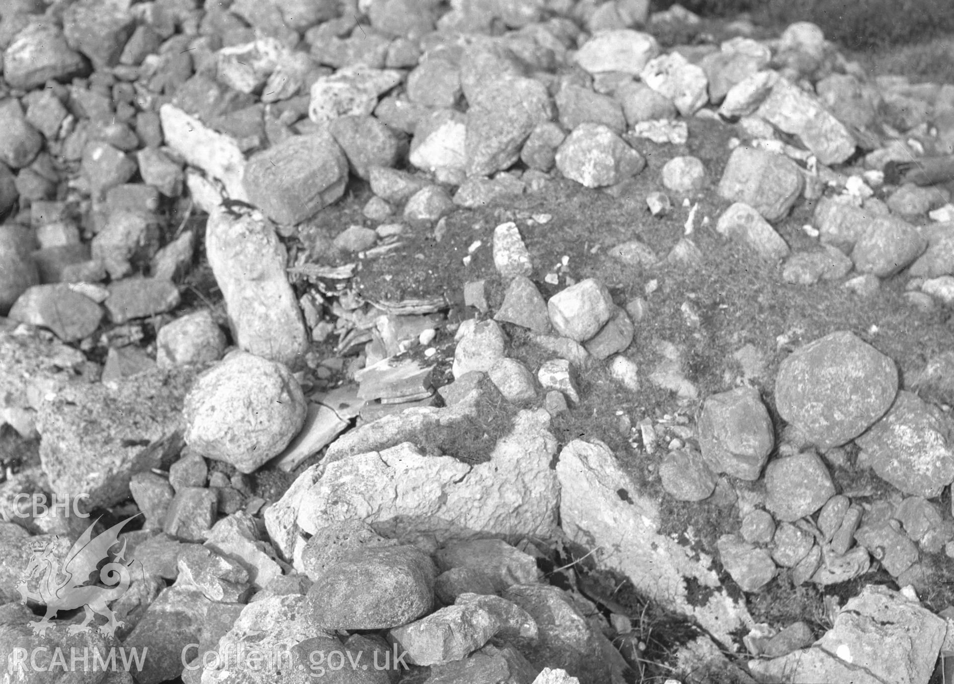 Digital copy of a nitrate negative showing Creigiau Eglwyseg Cairn