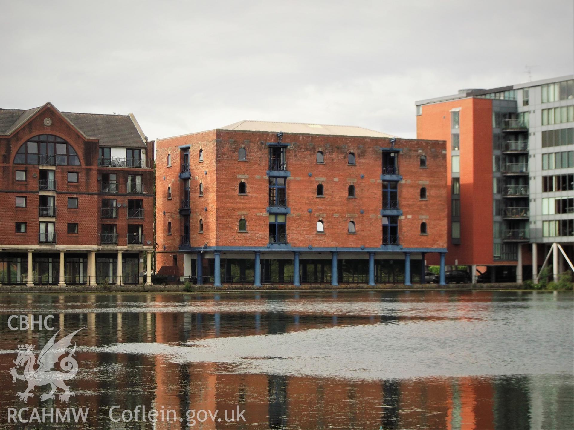 Colour photograph showing exterior view of Bonded Warehouse at Bute East Dock, Butetown, Cardiff. Photographed during survey conducted by Adam N. Coward on 17th July 2018.