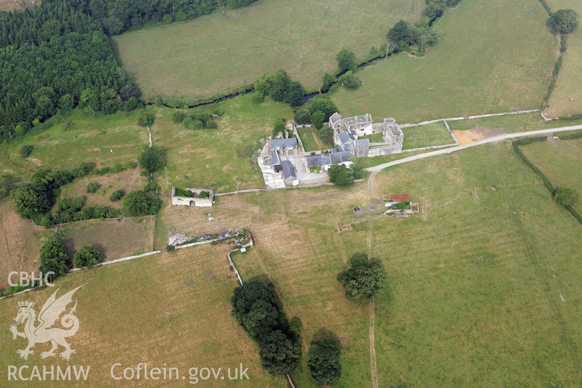 Royal Commission aerial photography of Old Beaupre Castle recorded during drought conditions on 22nd July 2013.