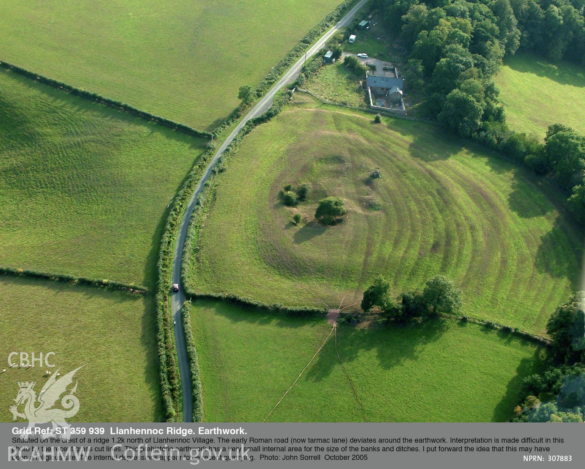 View of Llanhennoc Earthwork, taken by John Sorrell, October 2005.