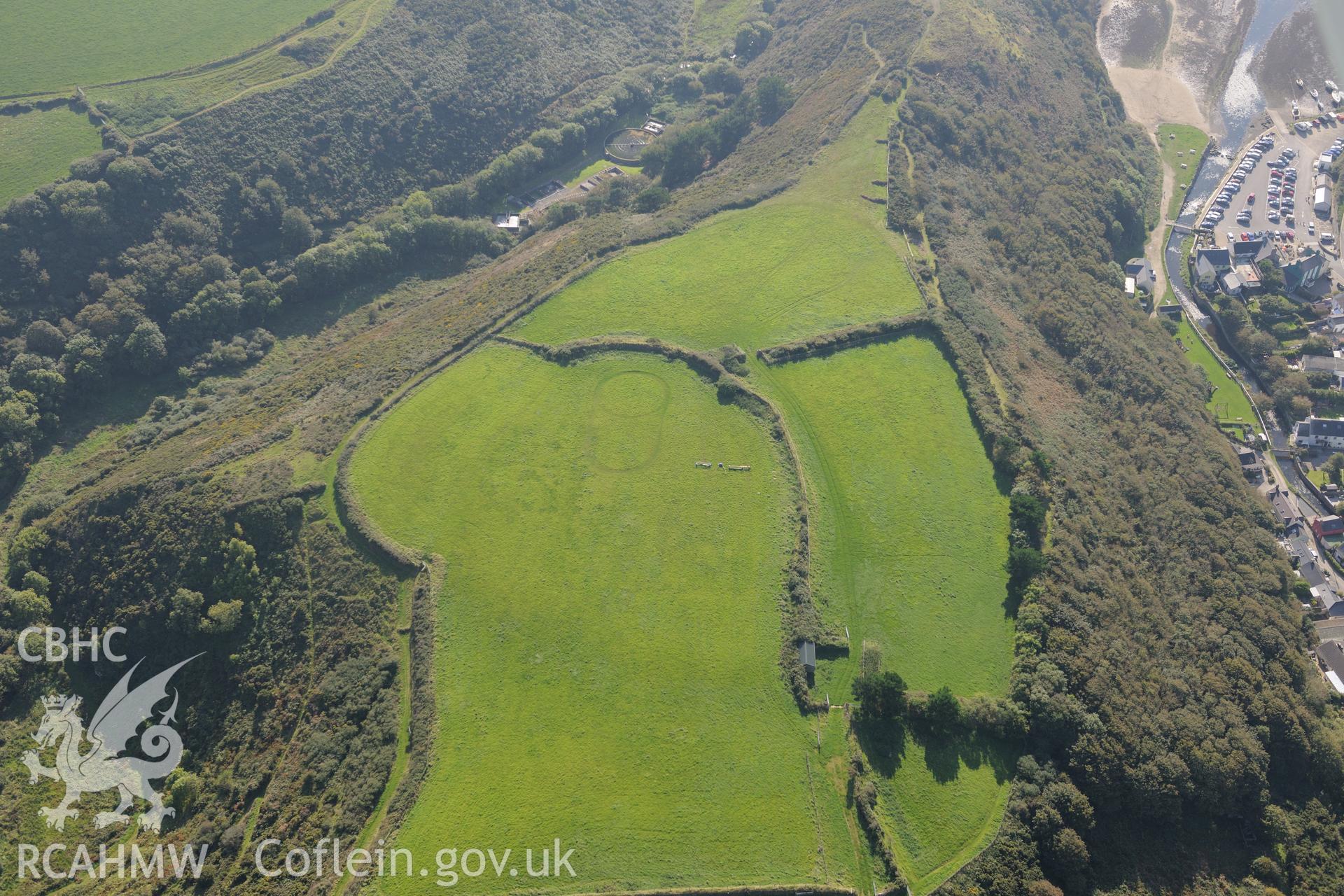 Defended enclosure, Solva. Oblique aerial photograph taken during the Royal Commission's programme of archaeological aerial reconnaissance by Toby Driver on 30th September 2015.