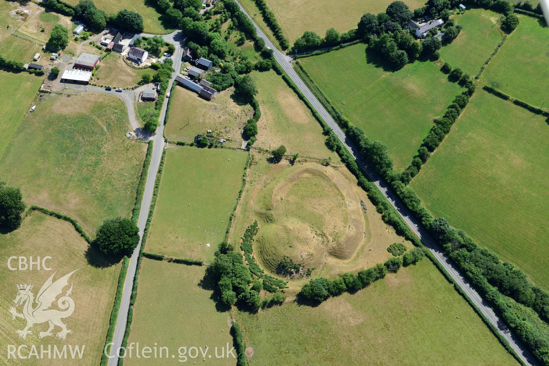 Royal Commission aerial photography of Tomen y Rhodwydd with parchmarks, taken on 19th July 2018 during the 2018 drought.