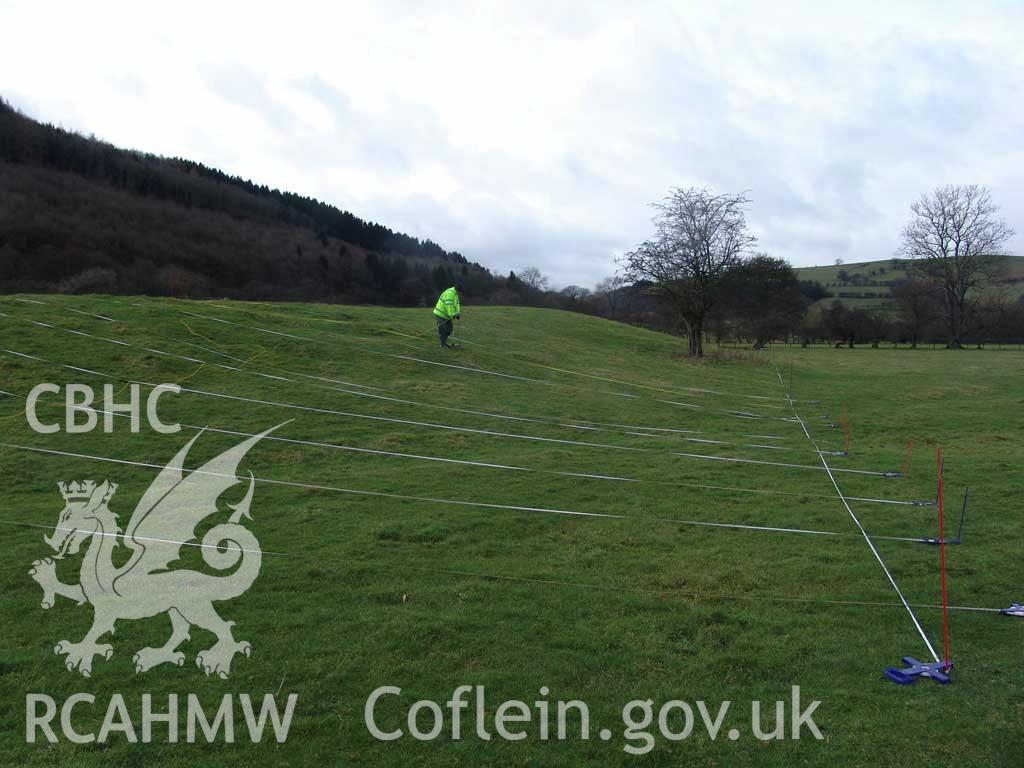 Digital colour photograph of archaeological investigations at Pilleth battlefield. From report no. 1048 - Pilleth battlefield, part of the Welsh Battlefield Metal Detector Survey, carried out by Archaeology Wales.