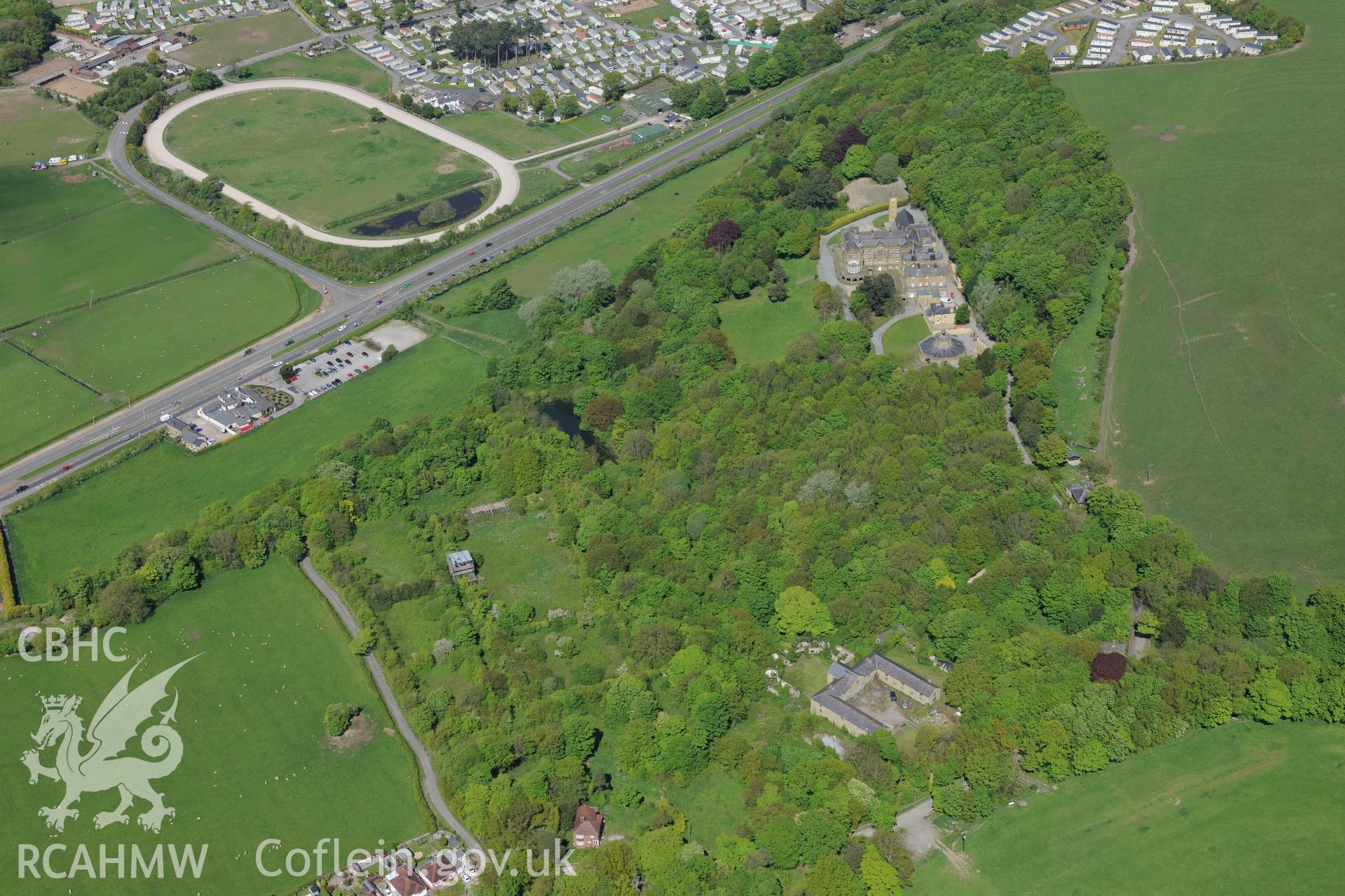 Talacre Hall, Home Farm and Garden, Prestatyn. Oblique aerial photograph taken during the Royal Commission?s programme of archaeological aerial reconnaissance by Toby Driver on 22nd May 2013.