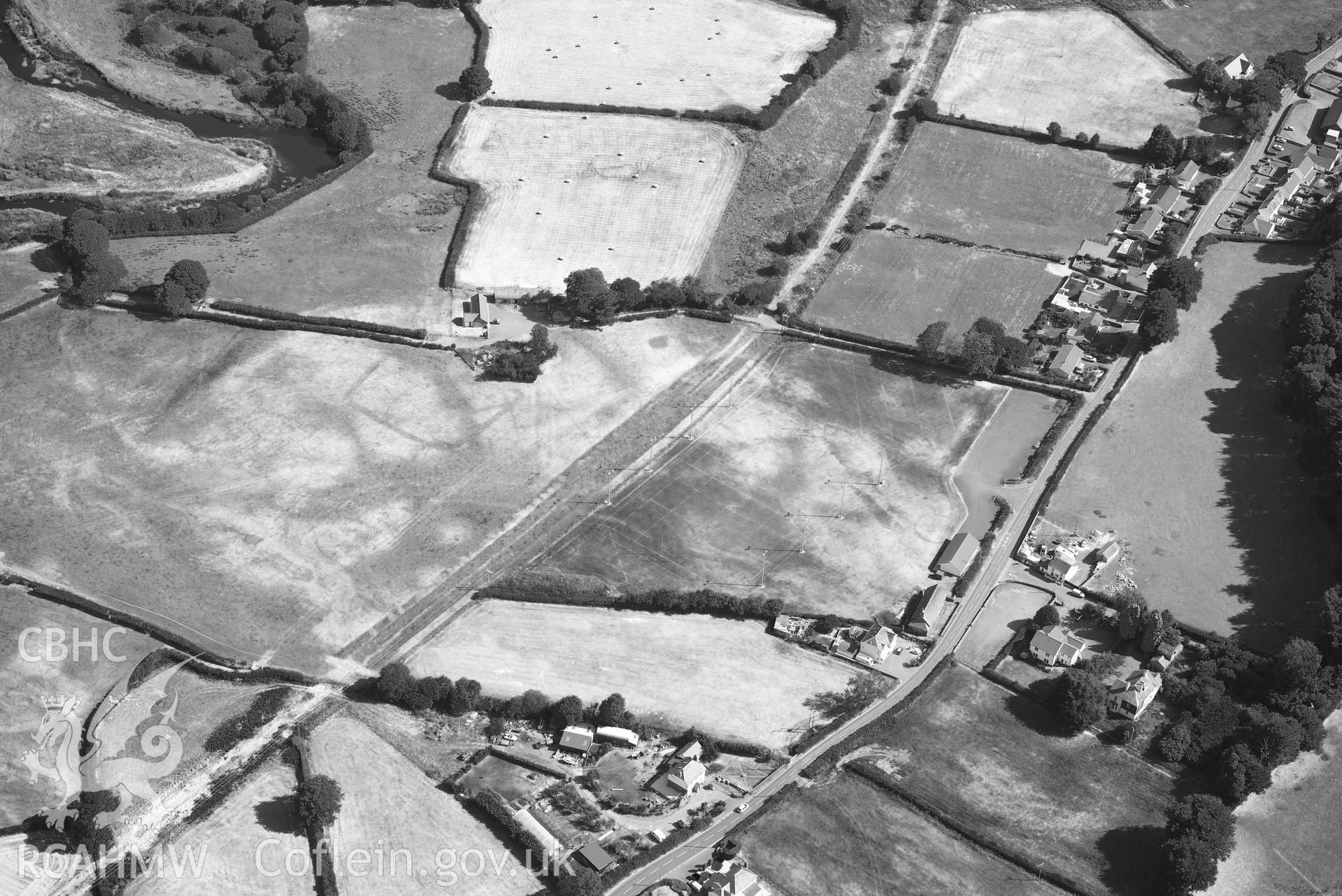 Royal Commission aerial photography of Cwmann or Lampeter Rugby Club barrow taken on 19th July 2018 during the 2018 drought.