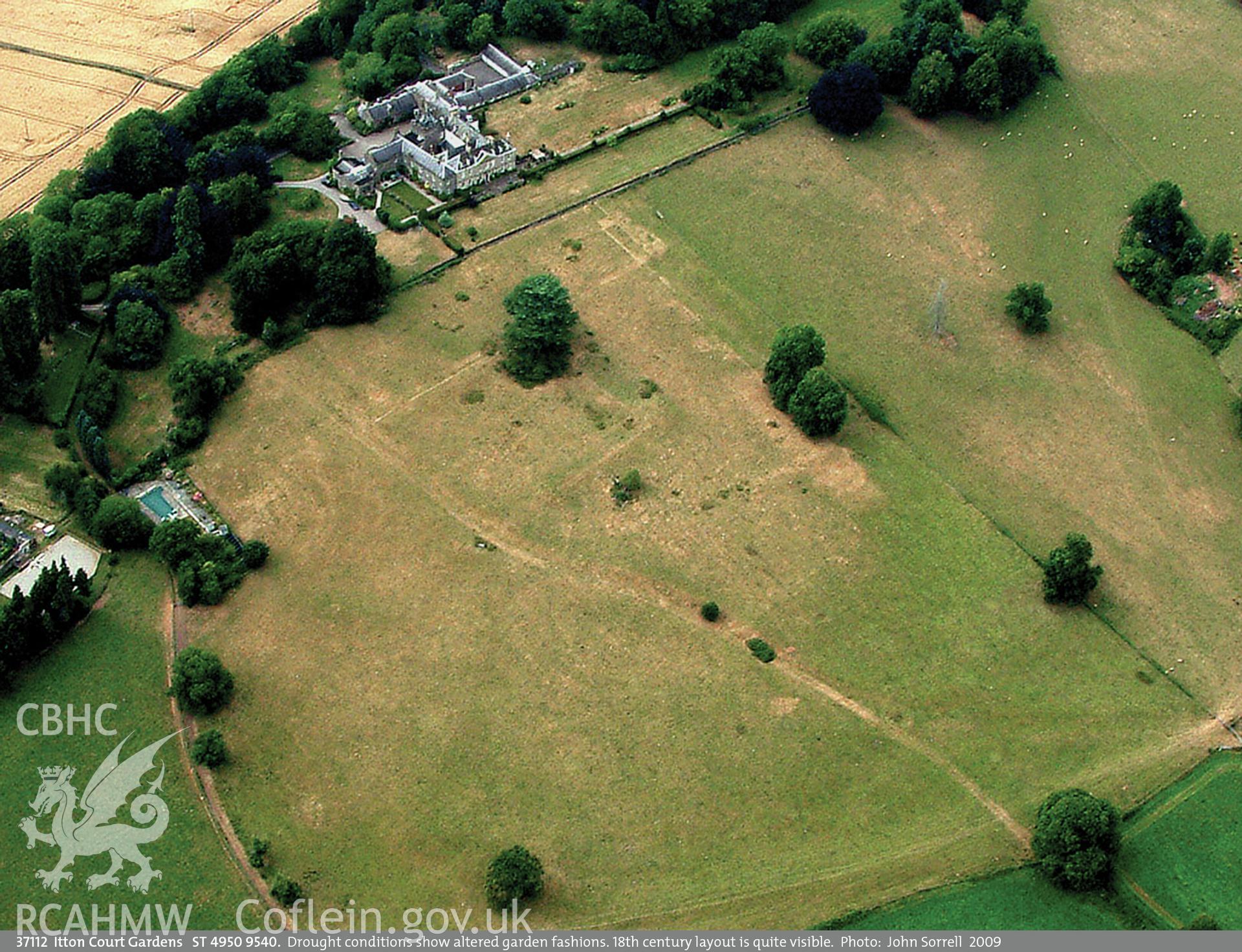 View of Itton Court Garden taken by John Sorrell, during drought conditions, 2009.