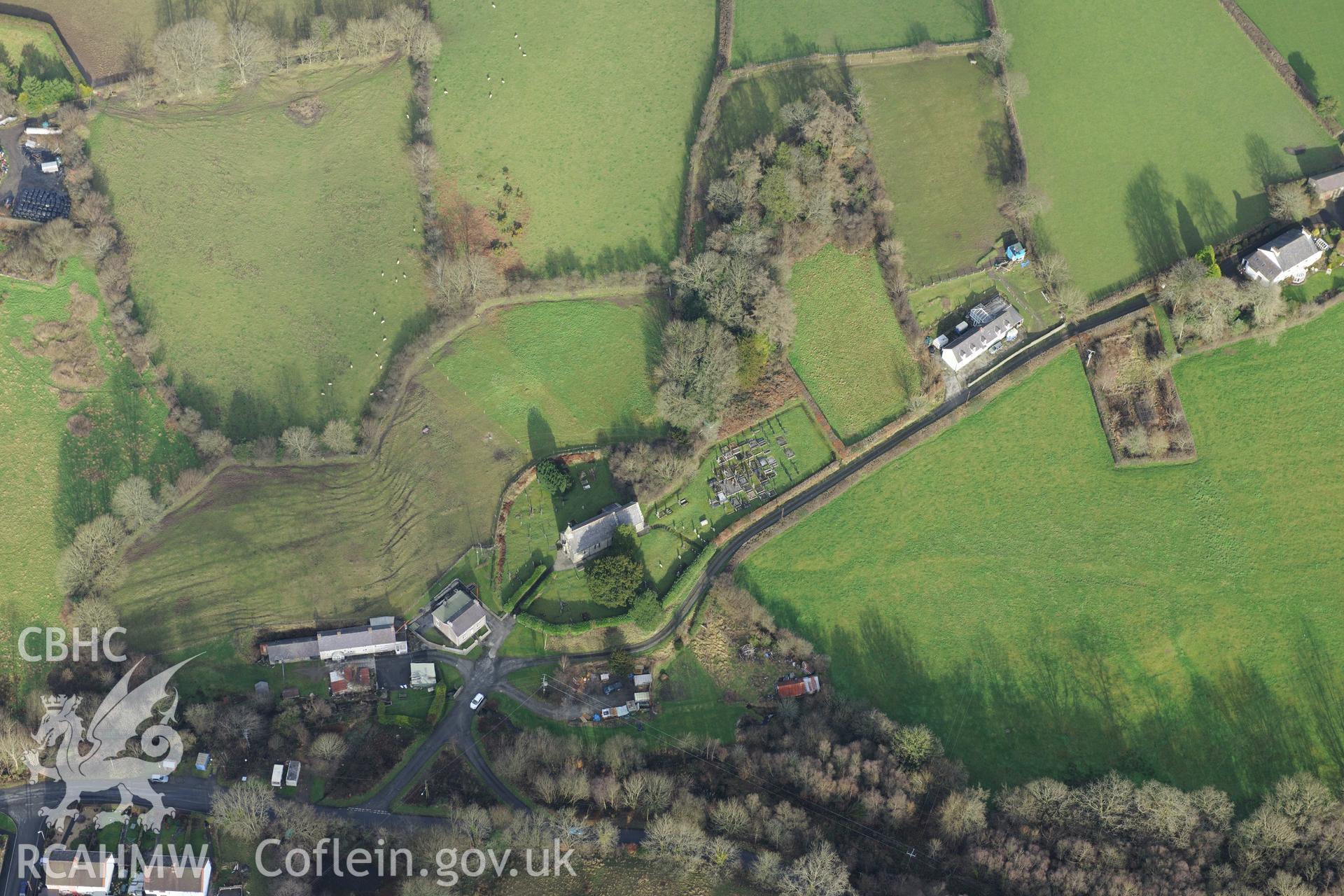 St. Sulien's Church, Silian. Oblique aerial photograph taken during the Royal Commission's programme of archaeological aerial reconnaissance by Toby Driver on 6th January 2015