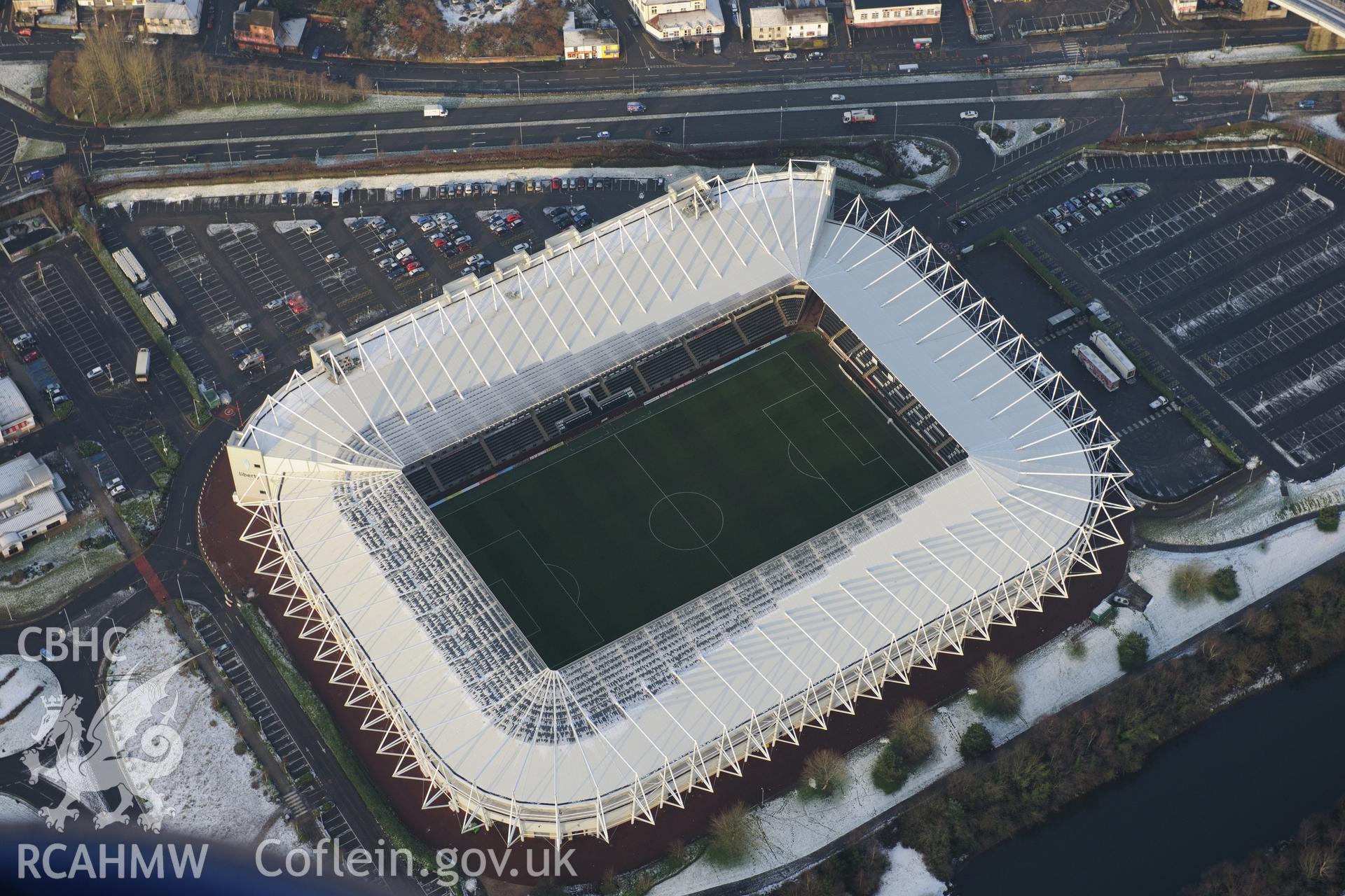 Liberty Stadium, Swansea. Oblique aerial photograph taken during the Royal Commission?s programme of archaeological aerial reconnaissance by Toby Driver on 24th January 2013.