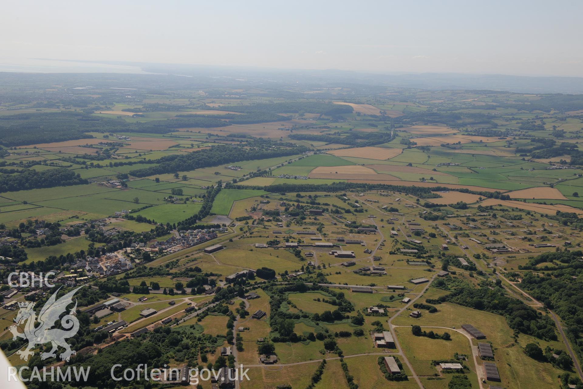 Royal Naval Propellant Factory, Caerwent, south west of Chepstow. Oblique aerial photograph taken during the Royal Commission?s programme of archaeological aerial reconnaissance by Toby Driver on 1st August 2013.