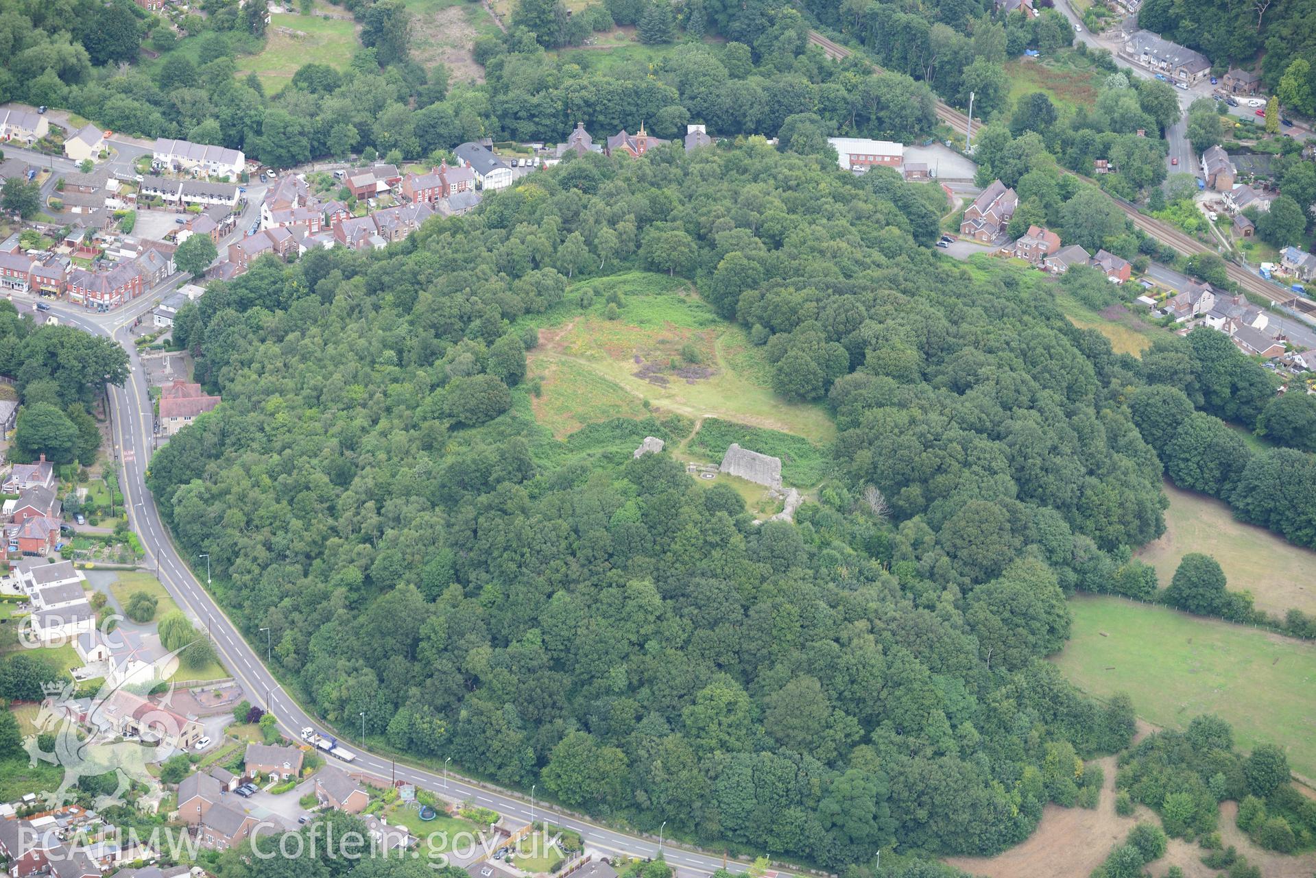 Caergwrle and Caergwrle Castle. Oblique aerial photograph taken during the Royal Commission's programme of archaeological aerial reconnaissance by Toby Driver on 30th July 2015.