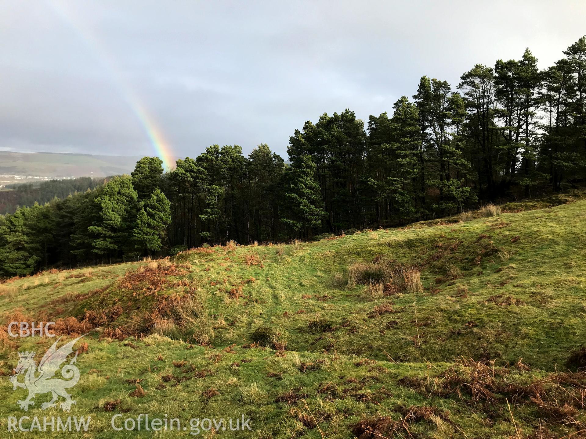 Digital colour photograph showing deserted rural settlement north of Foel Fynyddau, Pelenna, taken by Paul Davis on 12th January 2020.