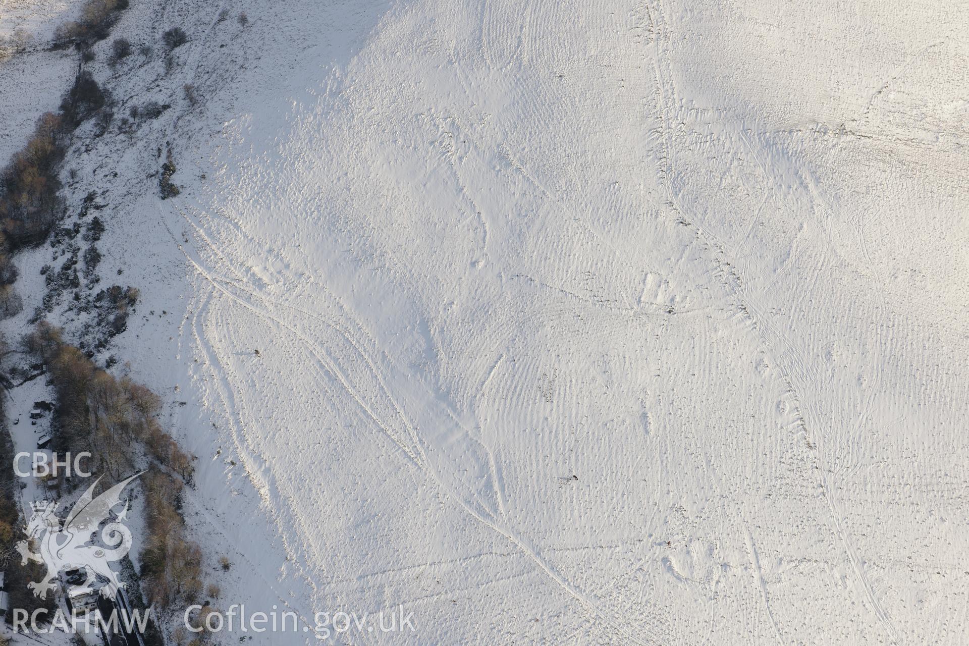 Cefn Drum Farmstead, north east of Pontarddulais. Oblique aerial photograph taken during the Royal Commission?s programme of archaeological aerial reconnaissance by Toby Driver on 24th January 2013.