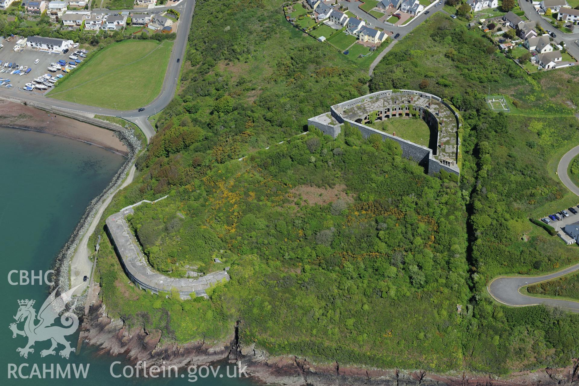 Fort Hubberston, Milford Haven. Oblique aerial photograph taken during the Royal Commission's programme of archaeological aerial reconnaissance by Toby Driver on 13th May 2015.