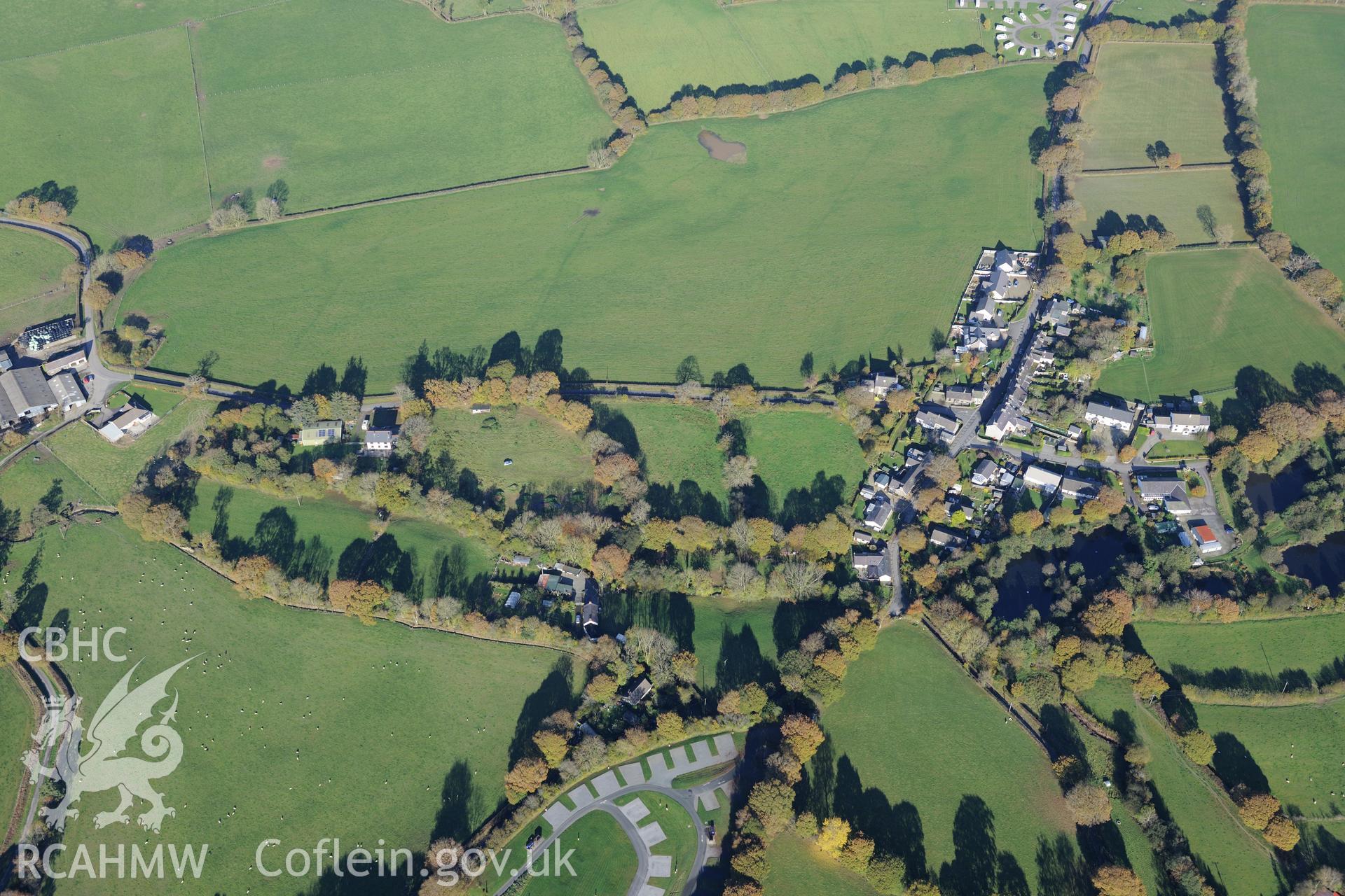 The village of Derwen Gam (Oakford). Oblique aerial photograph taken during the Royal Commission's programme of archaeological aerial reconnaissance by Toby Driver on 2nd November 2015.