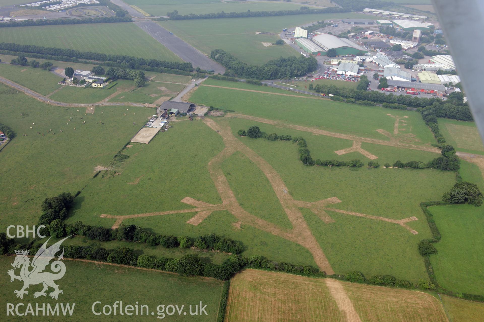 Royal Commission aerial photography of parchmarks at Llandow Airfield recorded during drought conditions on 22nd July 2013.